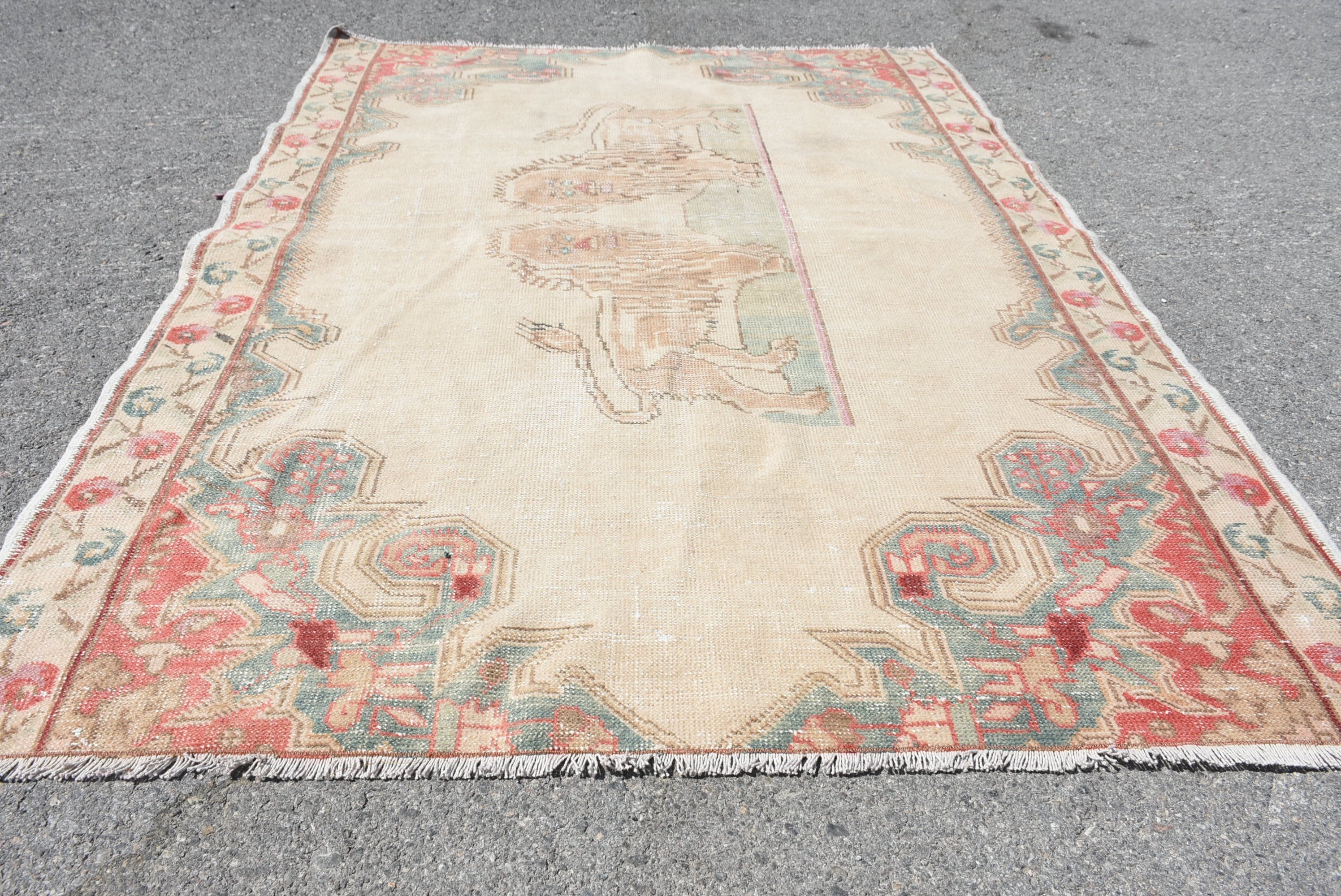 Turkish Rug, Dining Room Rugs, Beige Moroccan Rug, 4.6x6.6 ft Area Rug, Anatolian Rug, Vintage Rug, Floor Rug, Pale Rug, Antique Rug