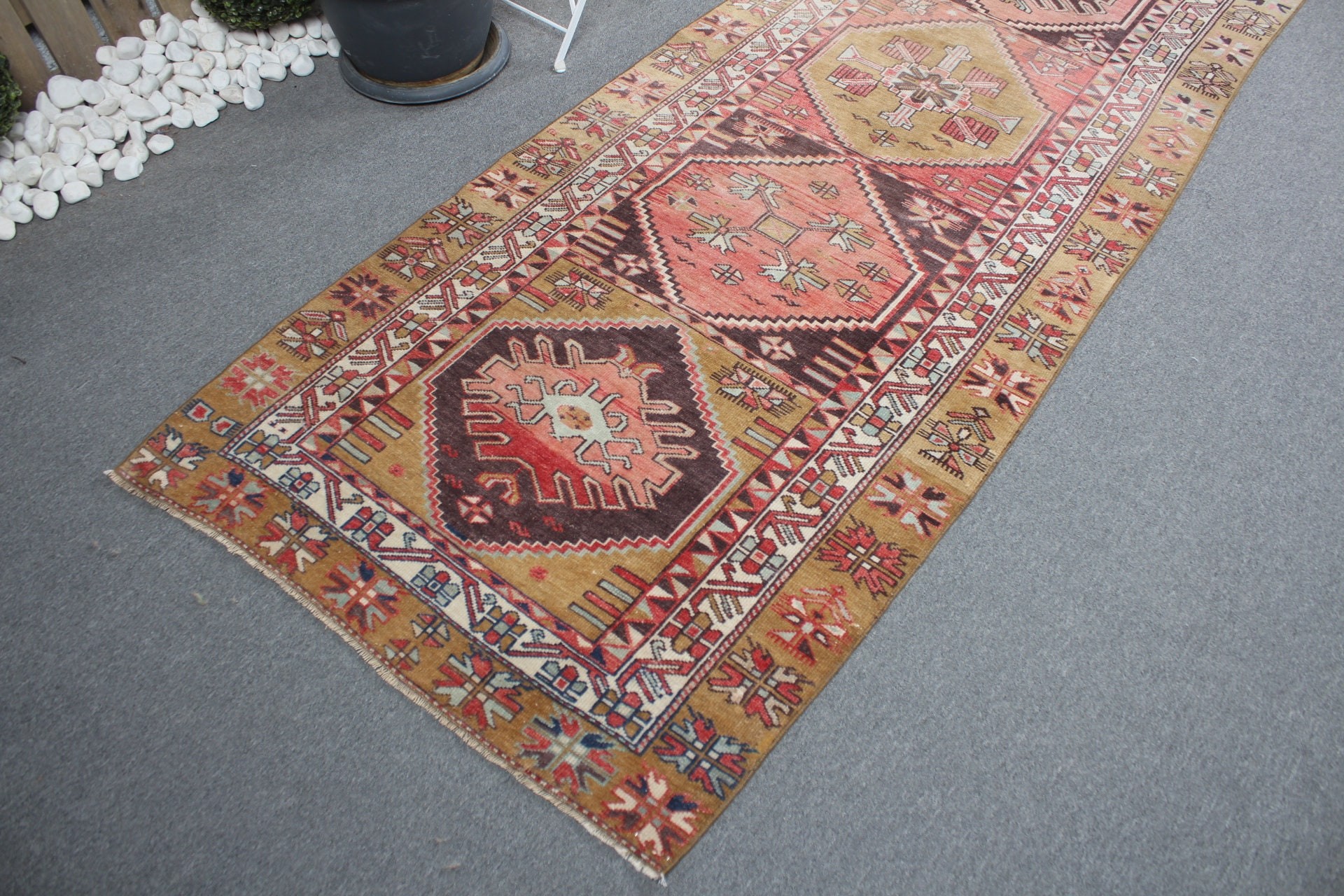 Koridor Halısı, Boho Halısı, Mutfak Halıları, Kırmızı Oryantal Halısı, Türk Halısı, Vintage Halısı, Mutfak Halısı, Oushak Halıları, 3,3x12,1 ft Runner Halıları