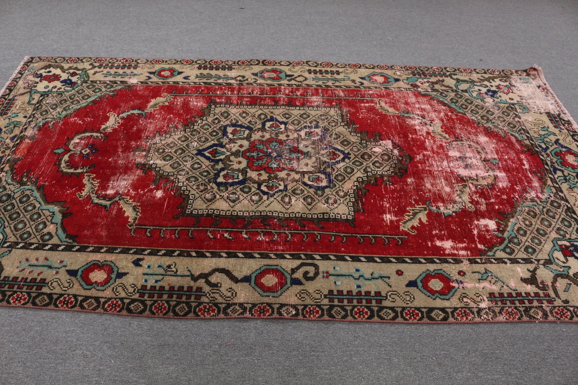 Oushak Halı, Vintage Halı, Türk Halısı, Türkiye Halısı, Oturma Odası Halısı, 4.8x9.1 ft Büyük Halı, Kırmızı Ev Dekor Halıları, Salon Halıları, Anadolu Halısı