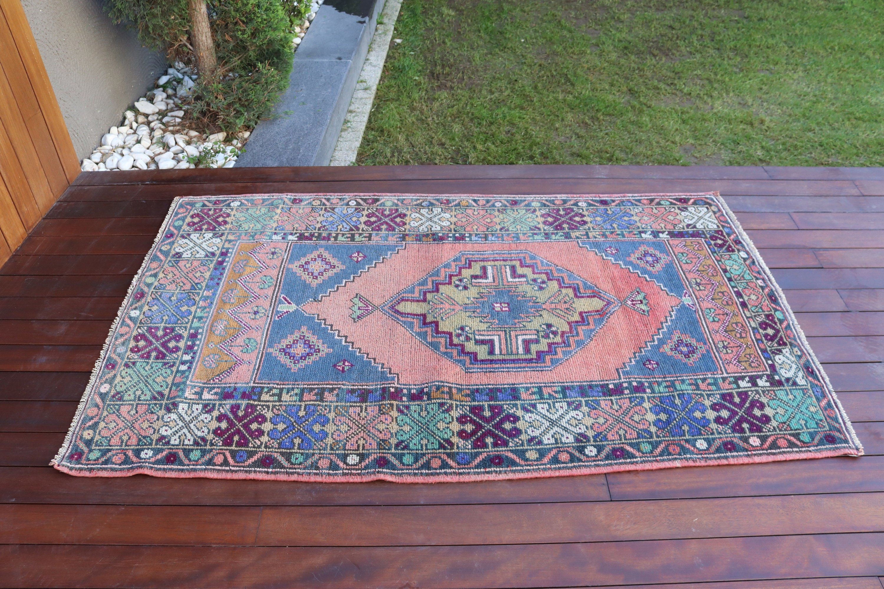 3.4x5.7 ft Accent Rug, Vintage Accent Rugs, Red Oushak Rug, Turkish Rug, Modern Rugs, Decorative Rugs, Vintage Rug, Geometric Rug