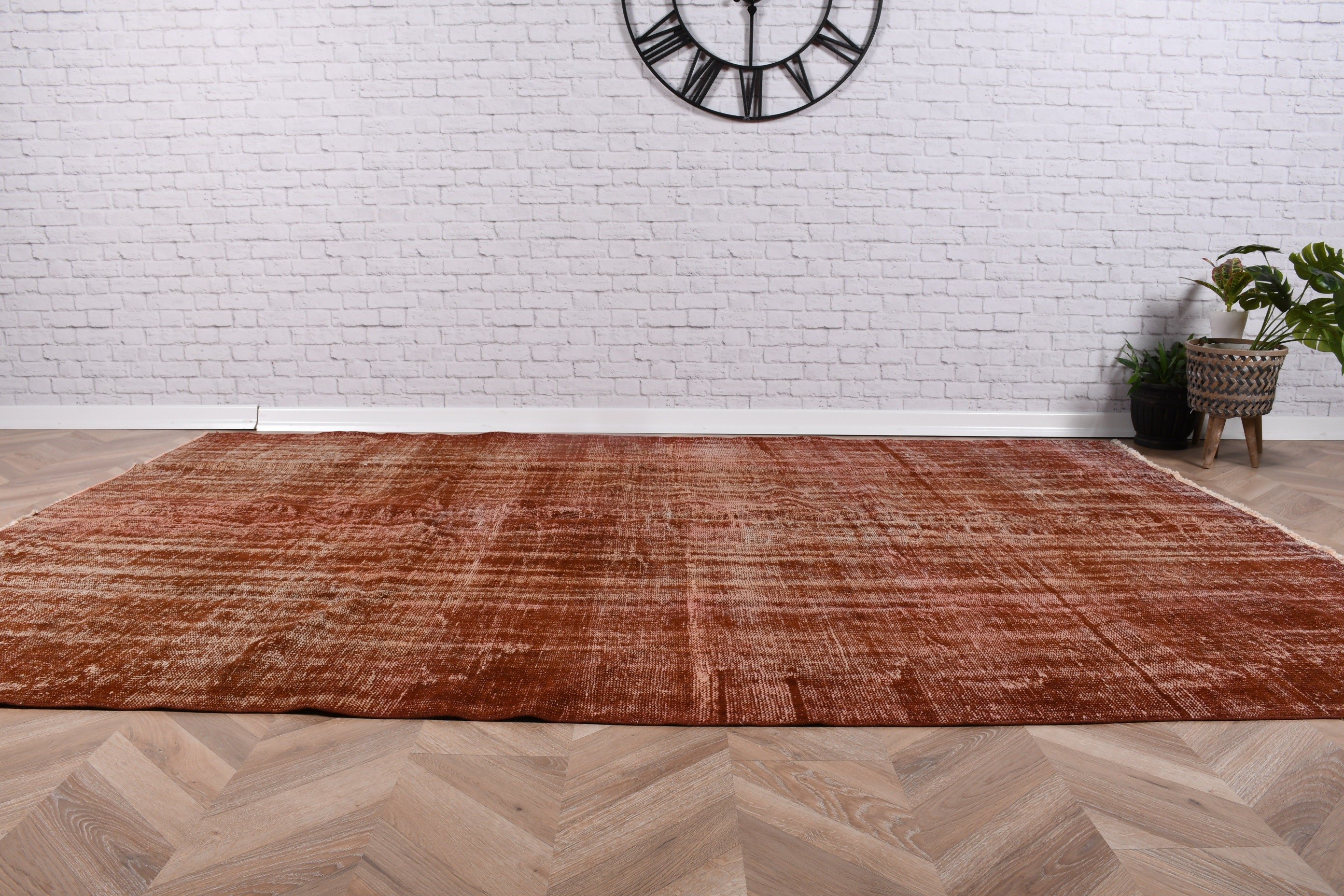 Living Room Rug, Oriental Rug, Large Oushak Rugs, Floor Rugs, Orange Geometric Rug, Vintage Rugs, Wool Rug, 6x8.9 ft Large Rug, Turkish Rug