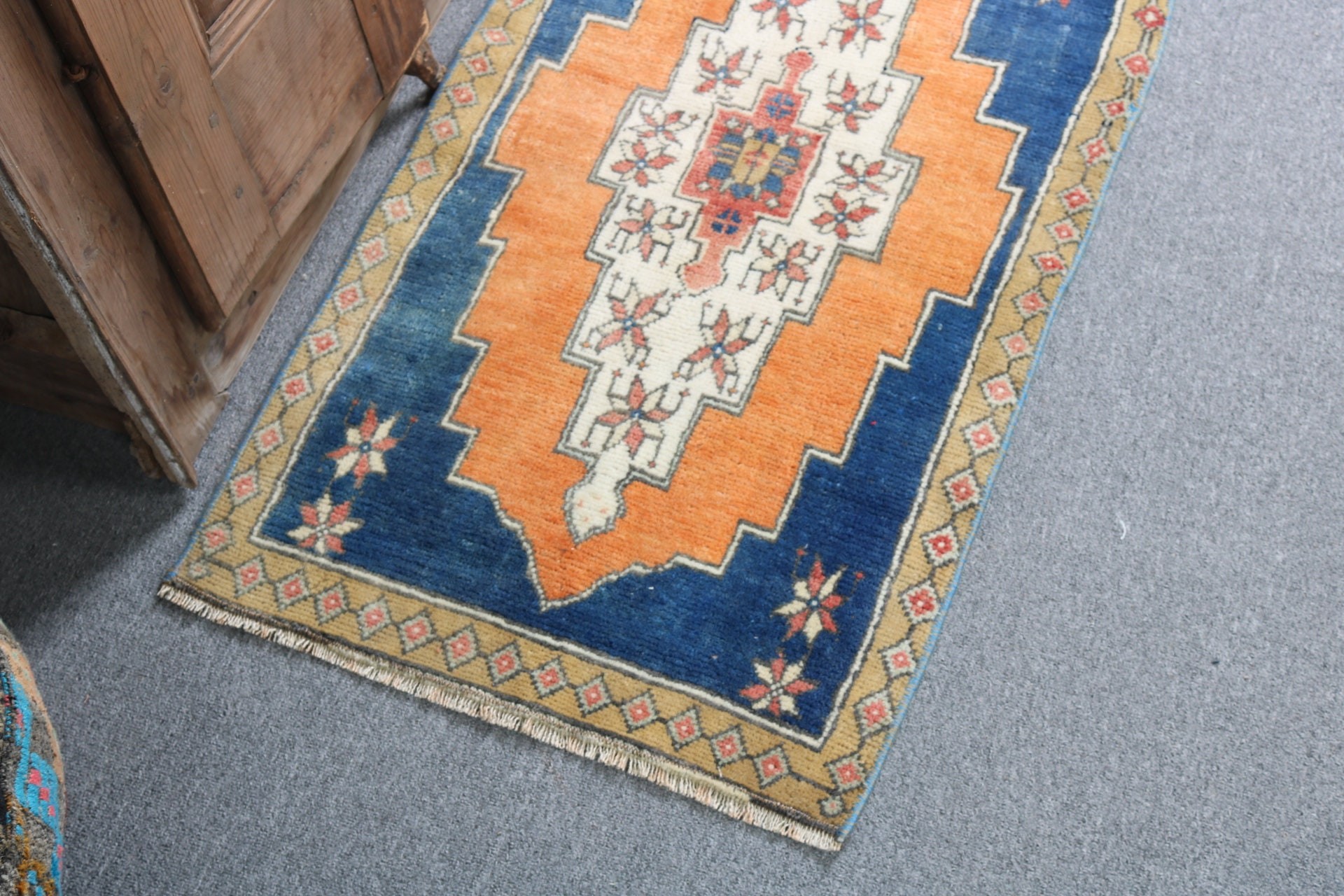 Turuncu Geometrik Halılar, Türk Halısı, Geometrik Halılar, Mutfak Halıları, Banyo Halıları, Vintage Halılar, 1.8x3.3 ft Küçük Halılar, Küçük Boho Halı, Yer Halısı