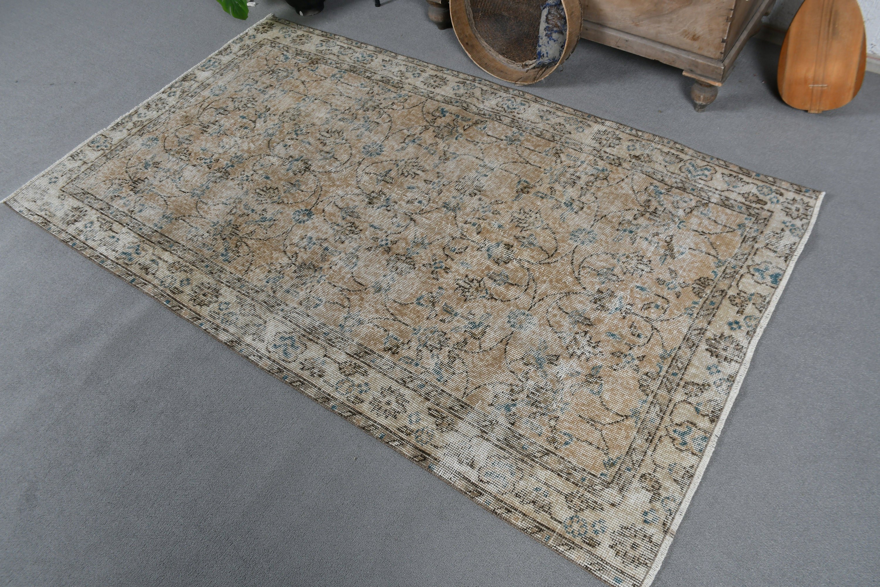 Vintage Rugs, Turkish Rug, Cool Rug, Wool Rug, Kitchen Rugs, Bedroom Rug, Rugs for Entry, 3.7x6.3 ft Accent Rug, Beige Home Decor Rug