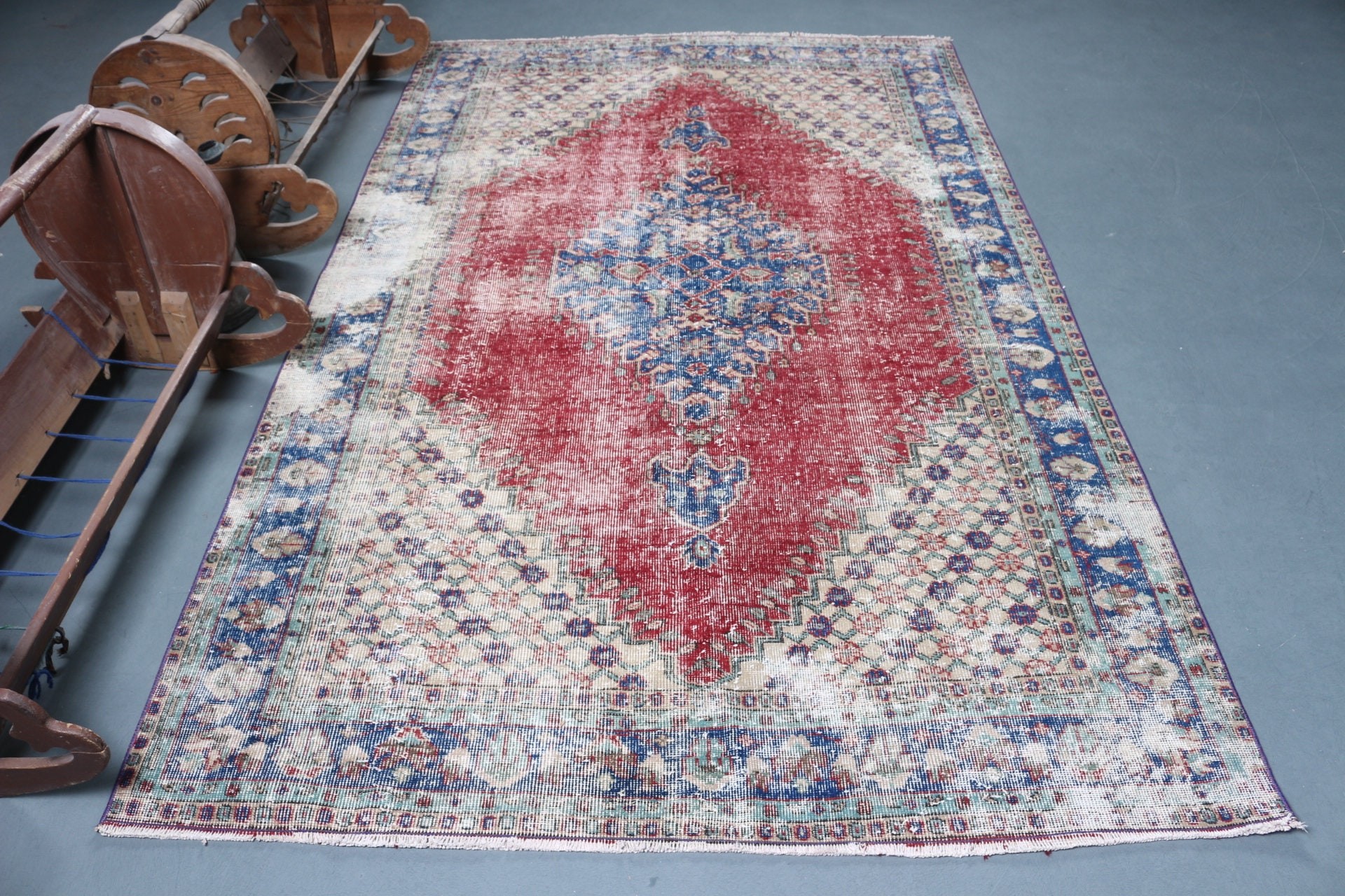 Vintage Halılar, Aztek Halıları, Ev Dekorasyonu Halısı, Türk Halısı, Kırmızı Zemin Halısı, Yemek Odası Halısı, Oryantal Halılar, Salon Halısı, 5.3x8.6 ft Büyük Halı