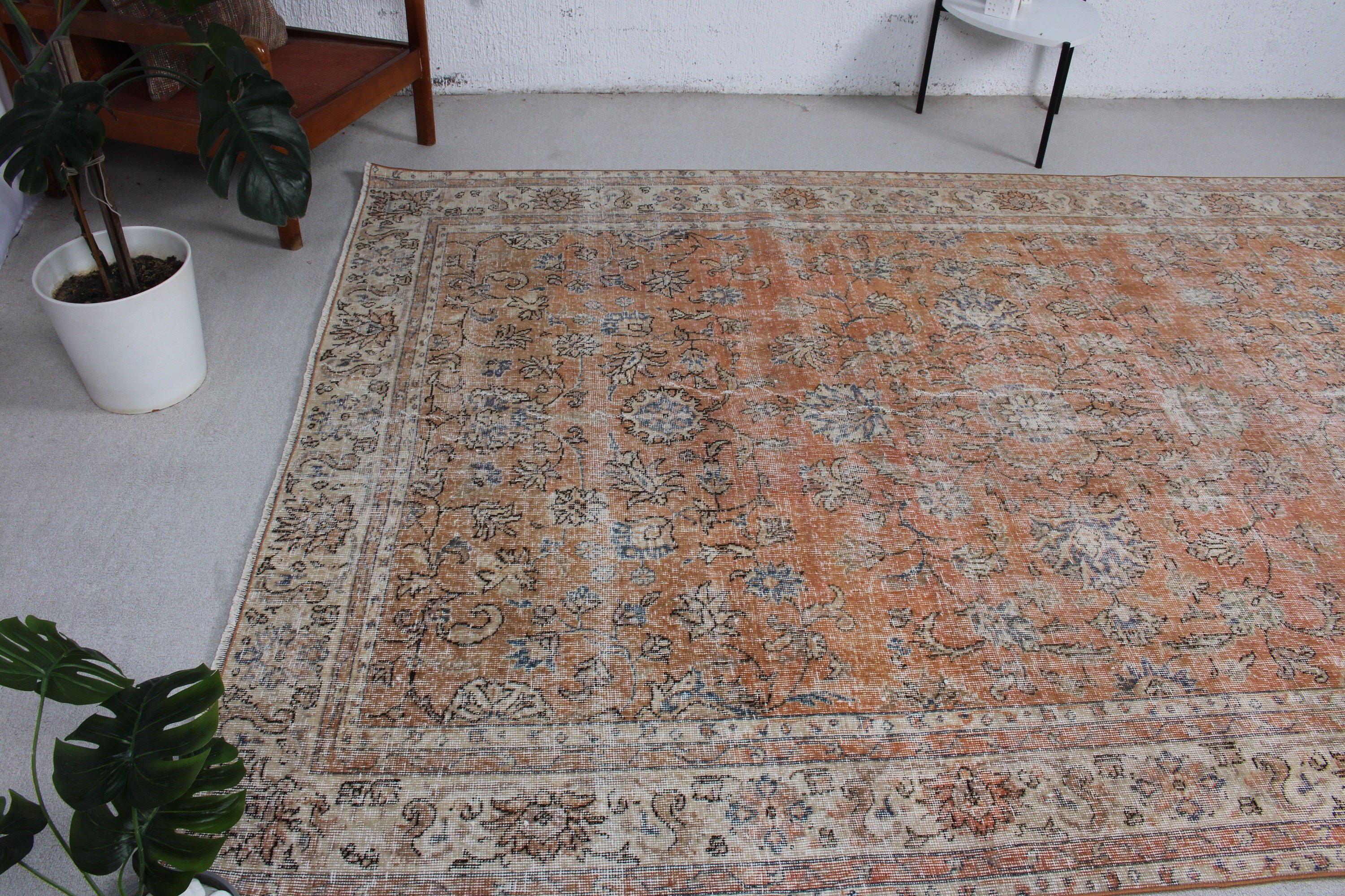 Açıklama Halısı, Büyük Oushak Halıları, Fas Halıları, Oturma Odası Halıları, Türk Halısı, Bej Düz Dokuma Halıları, 6,9x10,1 ft Büyük Halı, Vintage Halılar