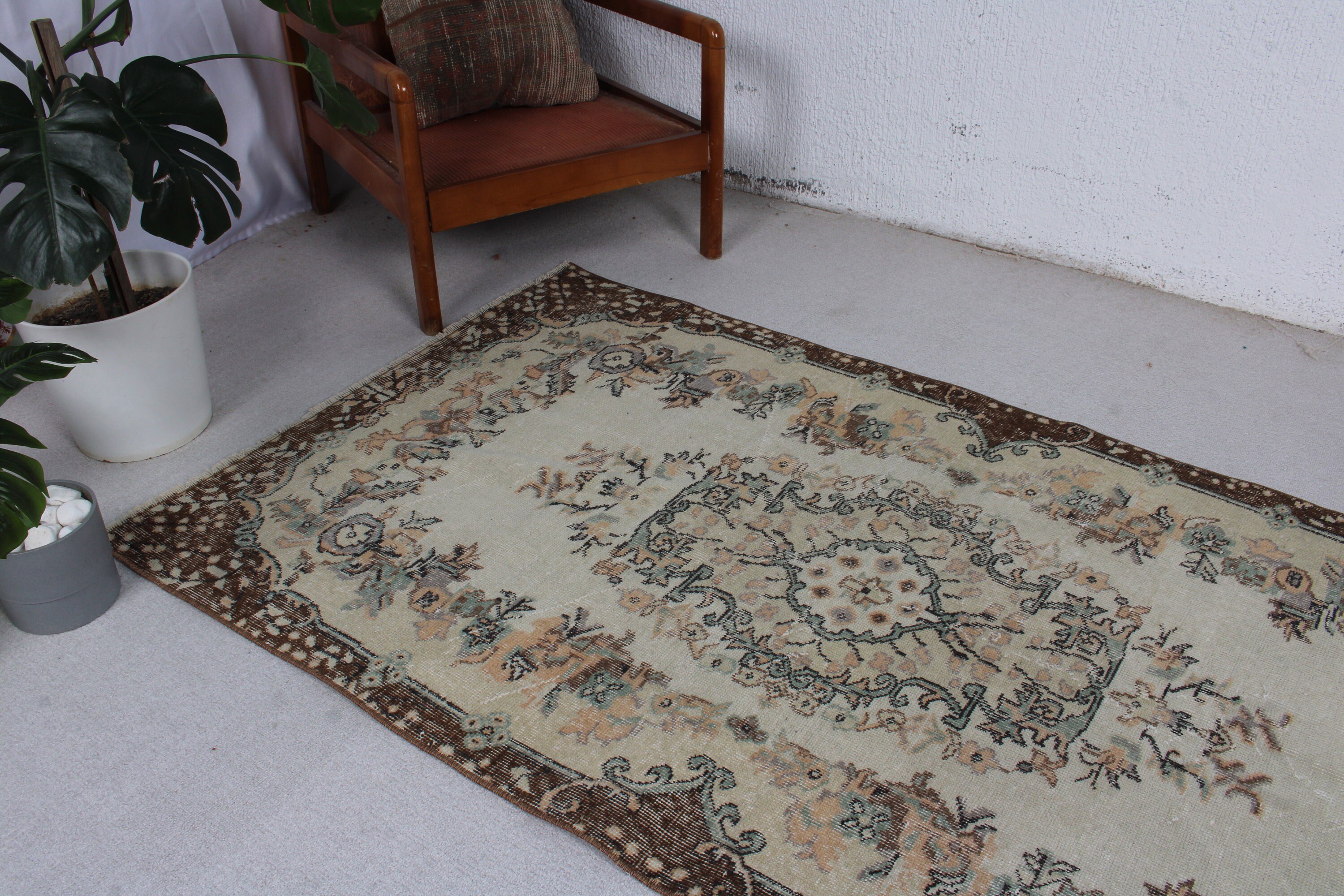 Boho Vurgulu Halılar, Türk Halıları, Vintage Halılar, Çocuk Halısı, 3,5x6,5 ft Vurgulu Halı, Mutfak Halıları, Bej Anadolu Halısı, Fas Halısı