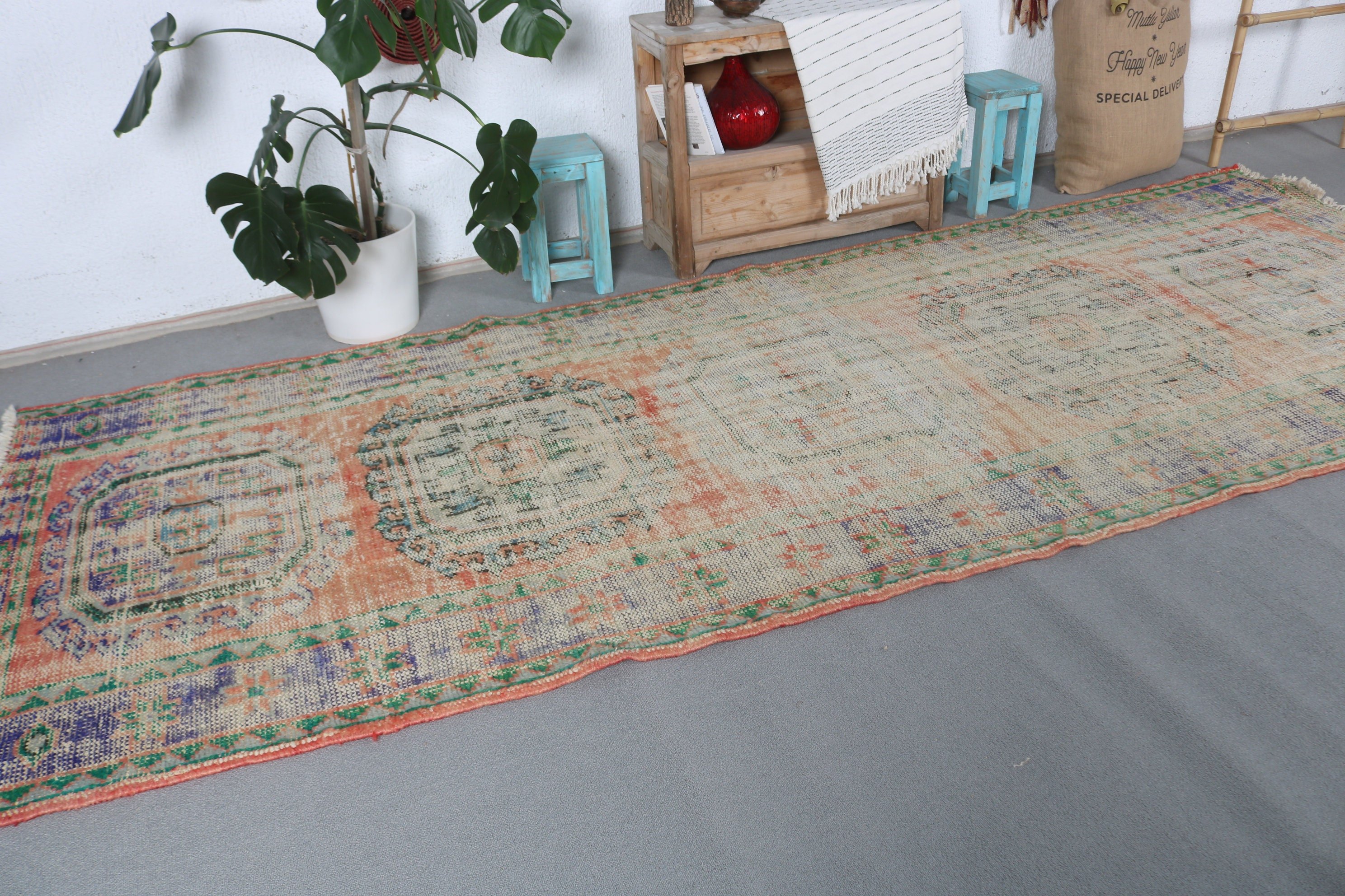 Cool Rugs, Hallway Rug, 4.5x11.8 ft Runner Rugs, Rugs for Runner, Turkish Rug, Vintage Rug, Kitchen Rug, Corridor Rug, Orange Oriental Rug