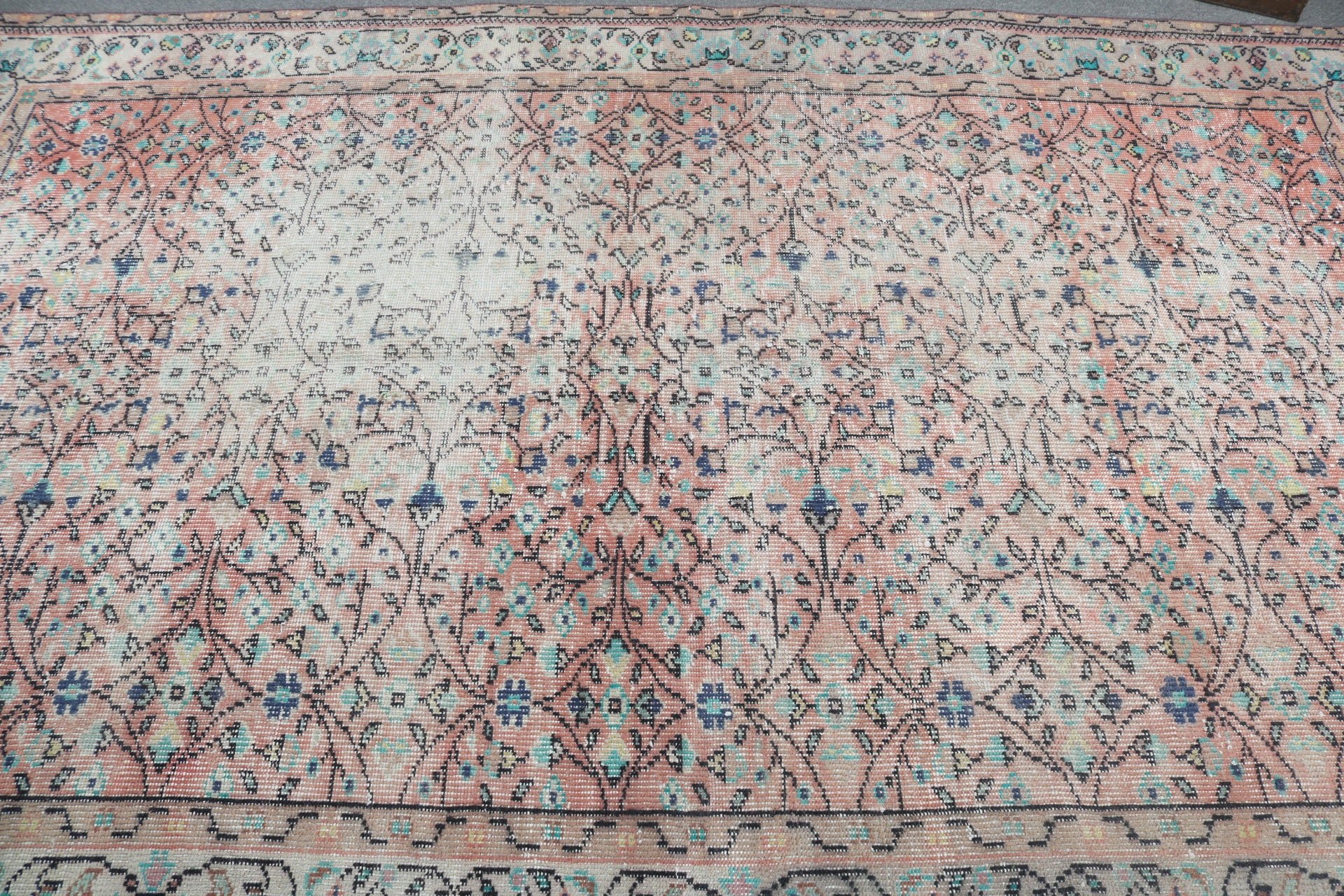 Türk Halısı, Oturma Odası Halıları, 6.1x9.1 ft Büyük Halılar, Büyük Oushak Halısı, El Dokuma Halıları, Pembe Oushak Halıları, Vintage Halı, Oushak Halıları