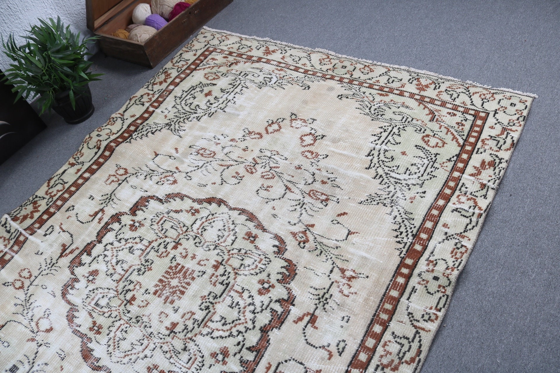 El Dokuma Halı, 5.2x9.2 ft Büyük Halı, Yemek Odası Halısı, Vintage Halı, Ev Dekor Halısı, Türk Halıları, Büyük Vintage Halı, Bej Lüks Halılar