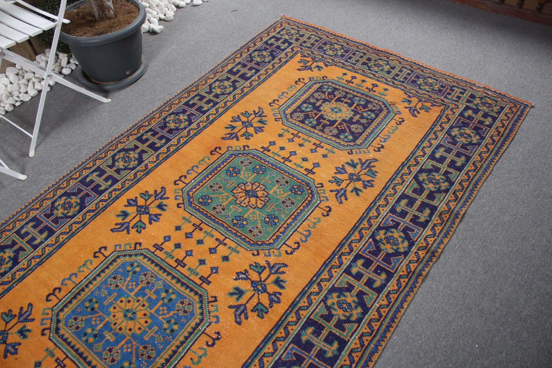 Runner Halıları, Vintage Halılar, Türk Halısı, Koridor Halısı, Soğuk Halı, Sarı Soğuk Halı, Yer Halısı, Mutfak Halısı, 4.3x11.3 ft Runner Halısı