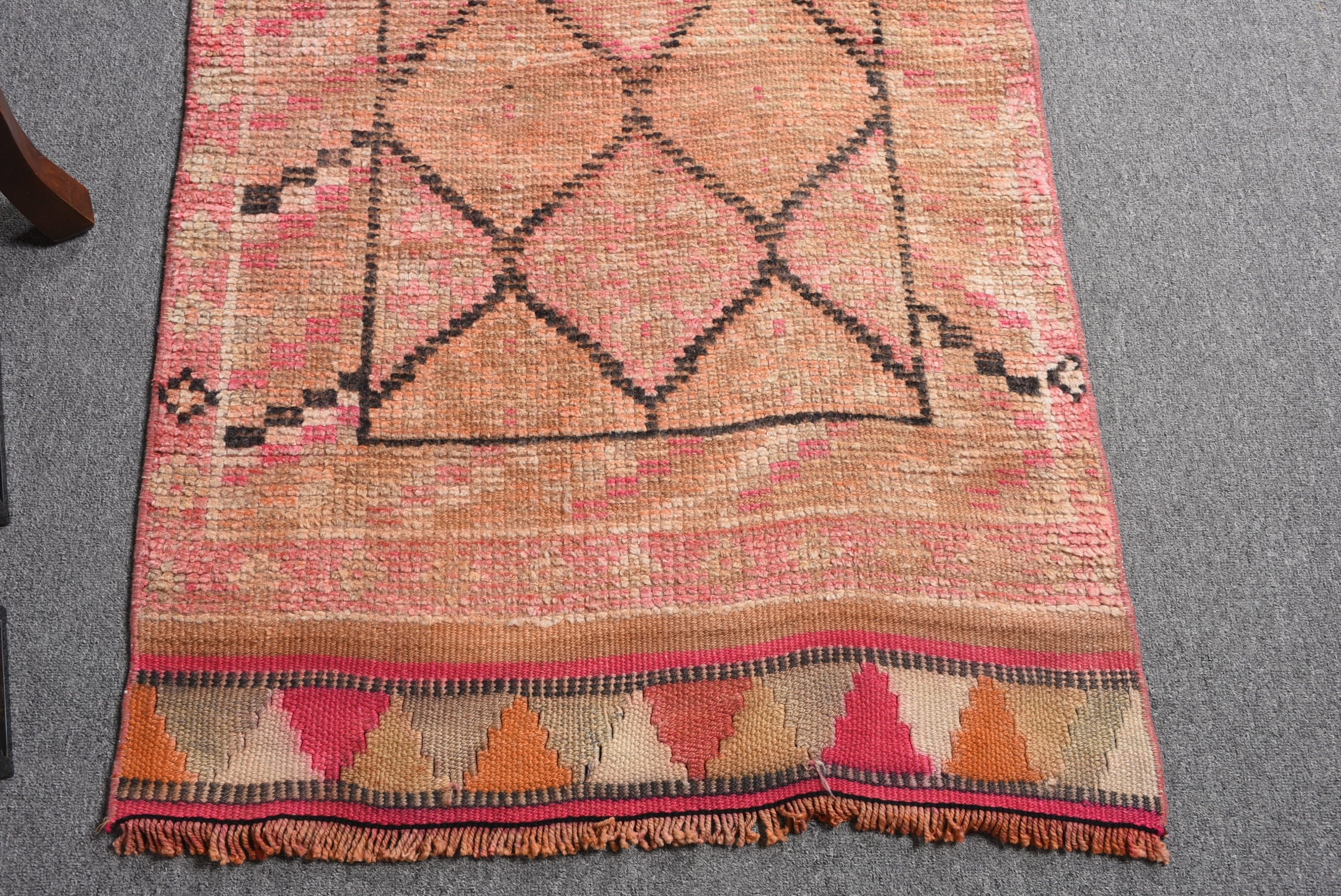 Turuncu Antika Halı, 2,5x12,1 ft Yolluk Halıları, Tasarımcı Halısı, Vintage Halı, Koridor Halısı, Merdiven Halıları, Türk Halıları, Fas Halısı, Oushak Halısı