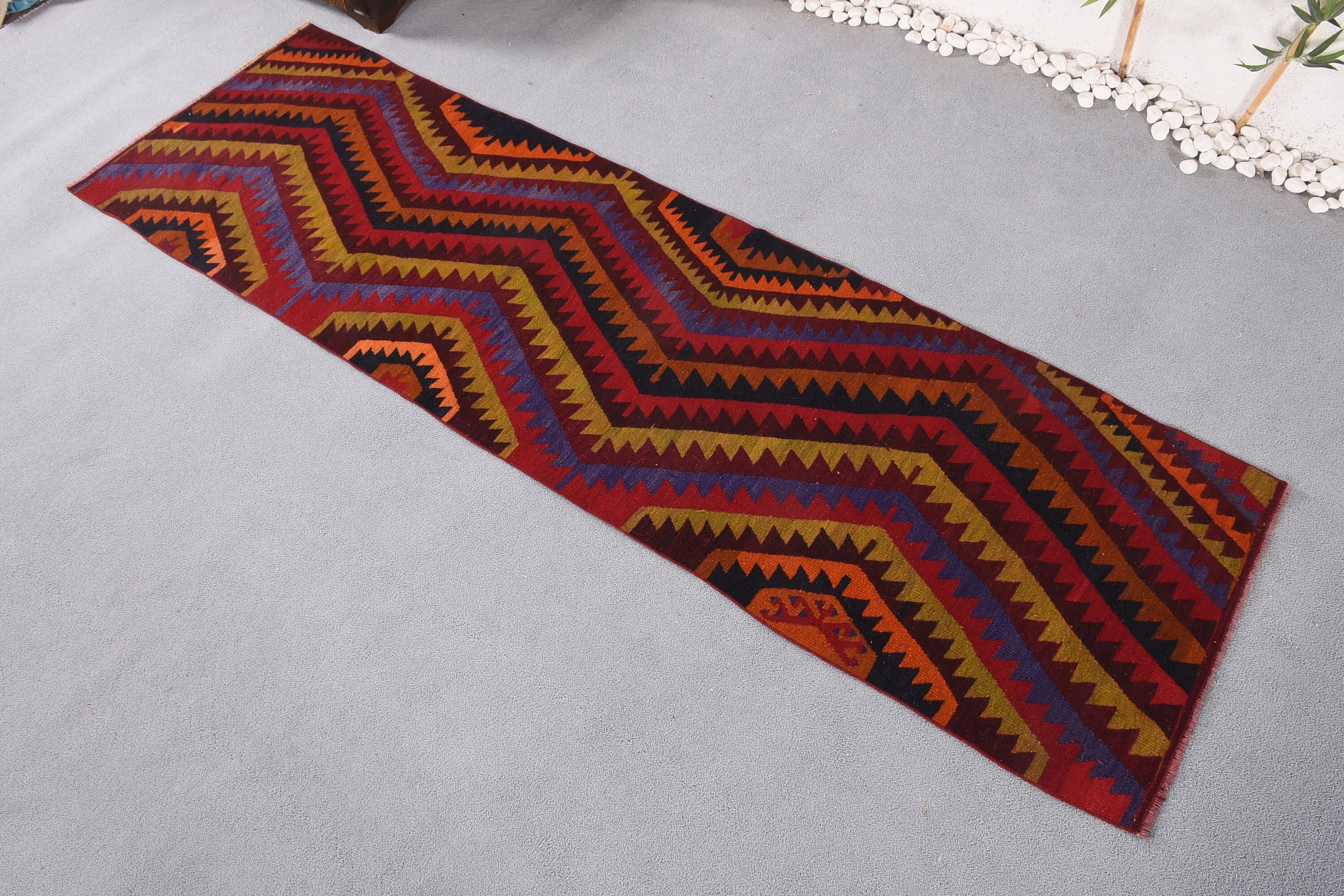 2.7x9.3 ft Runner Halıları, Yatak Odası Halısı, Boho Halısı, Kilim, Antika Halılar, Türk Halıları, Vintage Halı, Kırmızı Fas Halısı, Koridor Halıları, Koridor Halısı