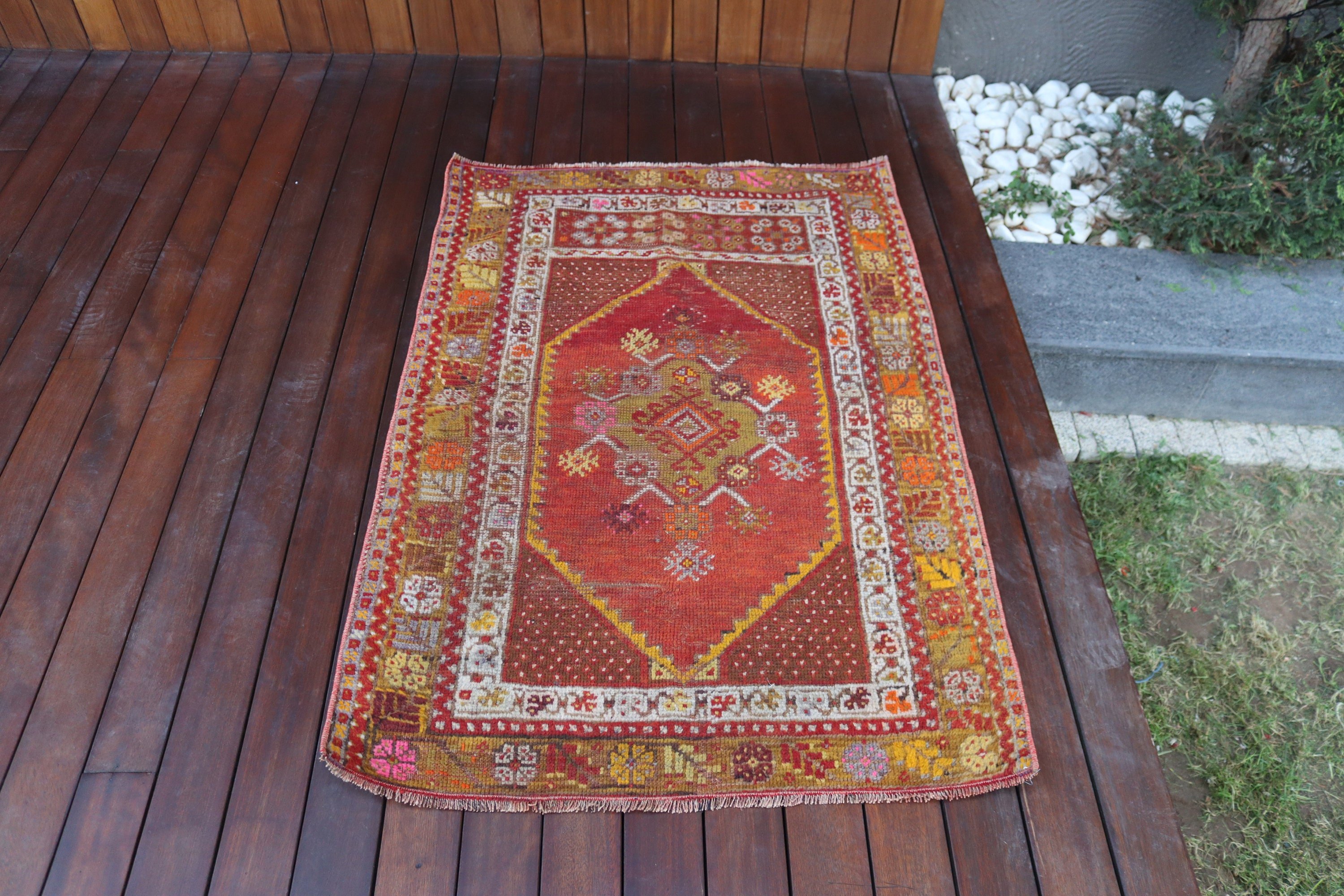 Türk Halısı, Estetik Halı, Oryantal Halılar, Vintage Halılar, Kırmızı Yün Halılar, Duvara Asılı Halılar, 2.8x4.1 ft Küçük Halı, Boho Halılar, Küçük Boho Halılar