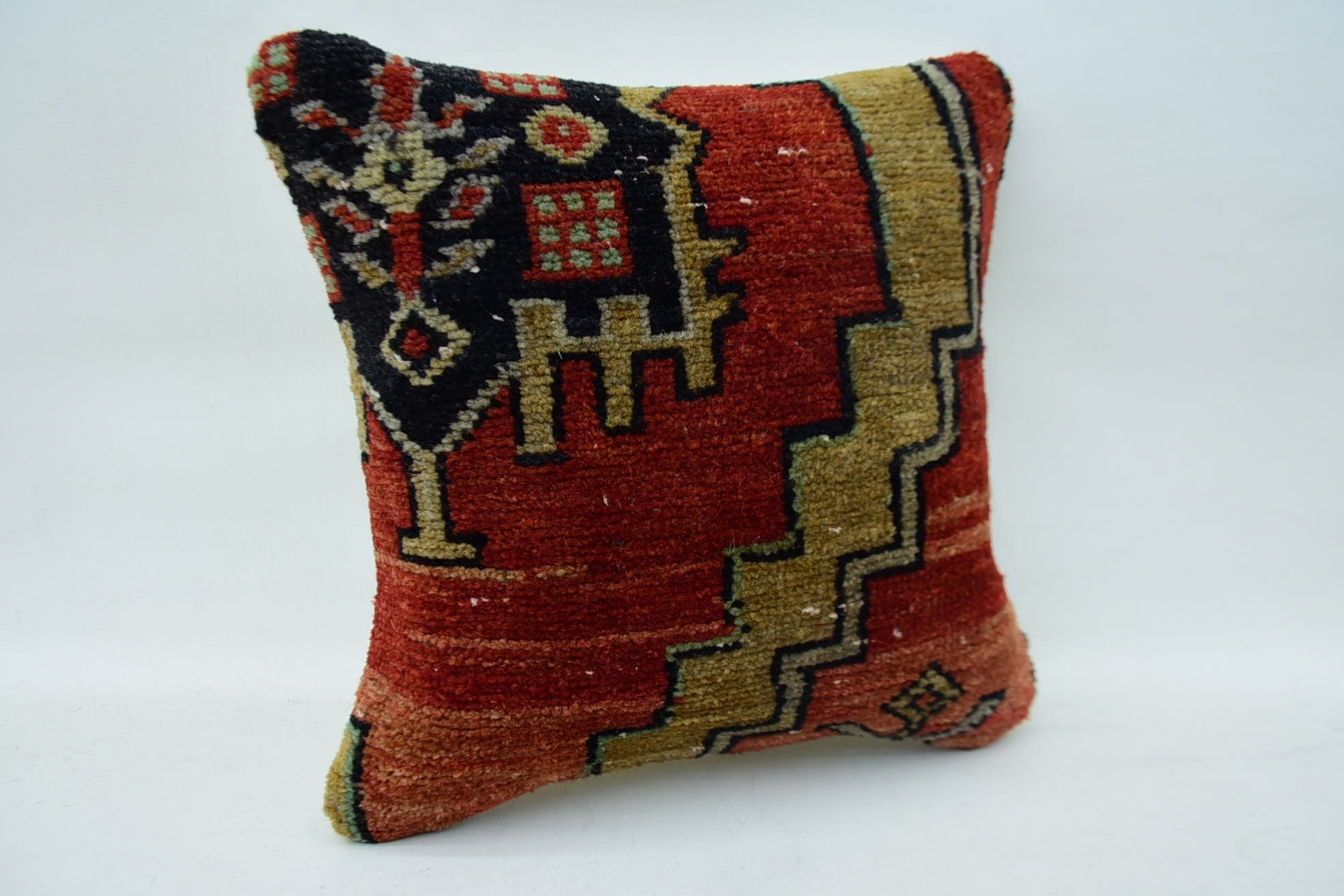 Boho Pillow, 14"x14" Red Cushion, Handmade Kilim Cushion, Antique Pillows, Farmhouse Pillow Cover, Bohemian Cushion Cushion Cover
