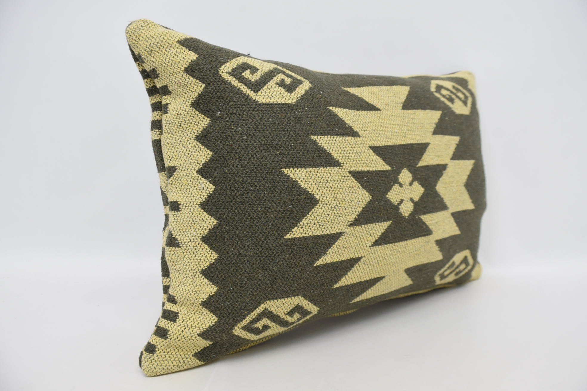 Square Throw Pillow Cover, 16"x24" Yellow Pillow Case, Antique Pillows, Vintage Pillow, Seat Pillow Sham, Handmade Kilim Cushion