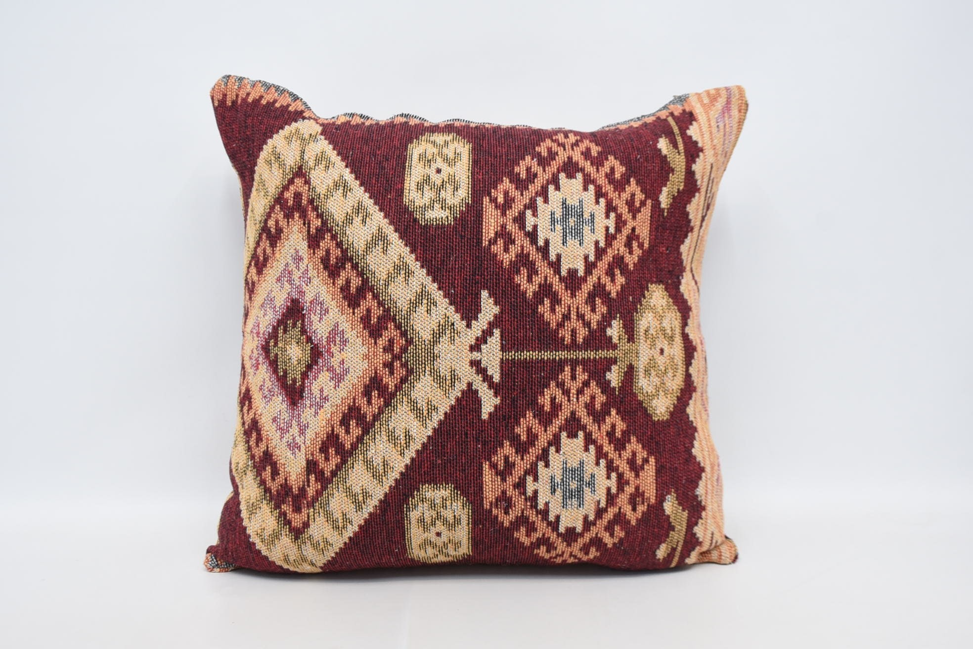 Ethnic Throw Cushion, Handmade Kilim Cushion, Kilim Cushion Sham, Vintage Kilim Throw Pillow, Decorative Pillow, 28"x28" Red Pillow