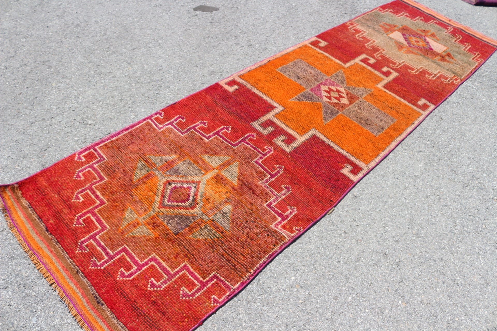 Kırmızı Fas Halısı, 3x11.1 ft Runner Halısı, Vintage Halı, Runner Halıları, Koridor Halısı, Türk Halısı, Yün Halıları, Ofis Halıları