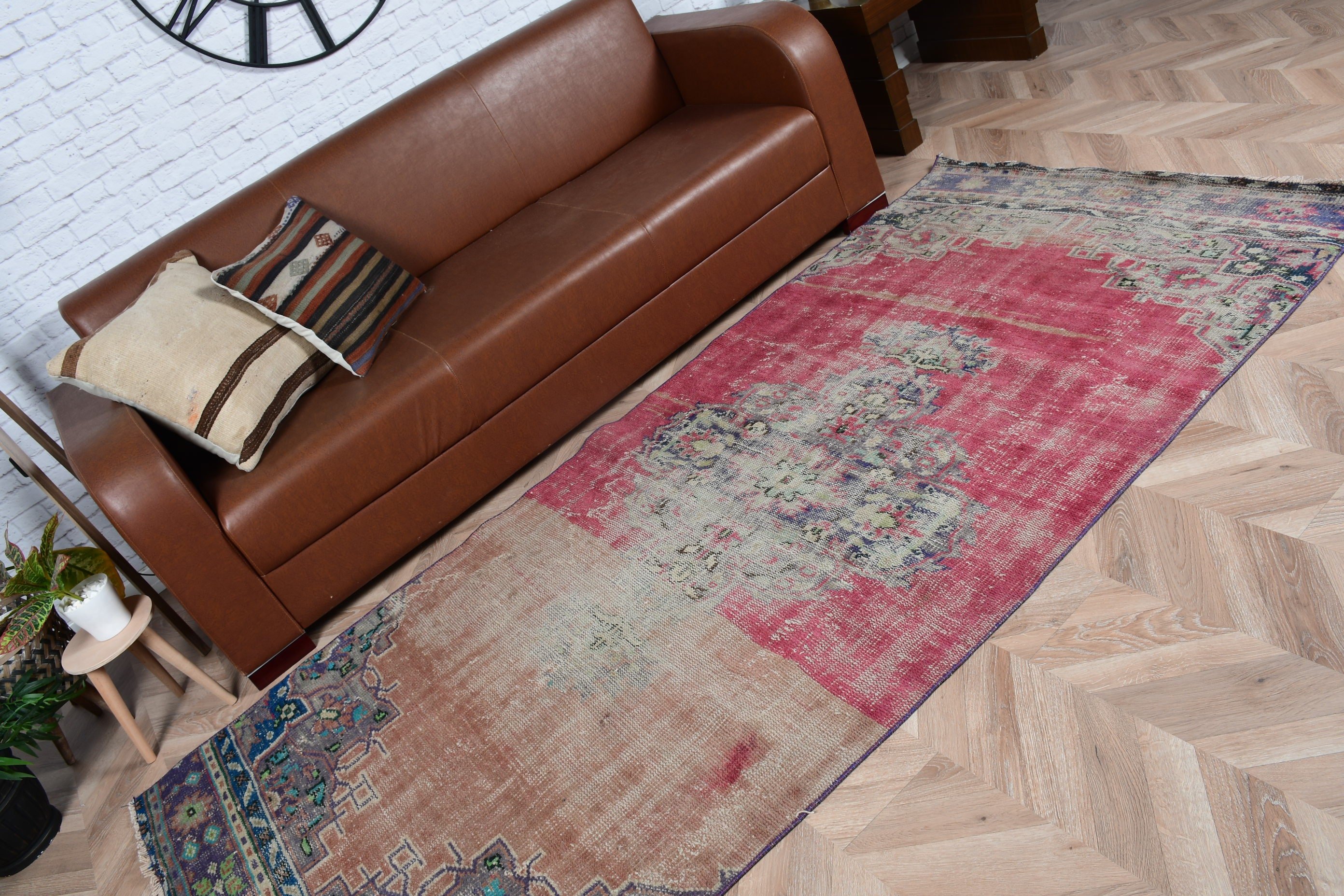 Floor Rug, Red Bedroom Rug, Turkish Rug, Oriental Rug, Rugs for Living Room, 3.7x8.5 ft Area Rug, Vintage Rugs, Aesthetic Rug, Oushak Rug