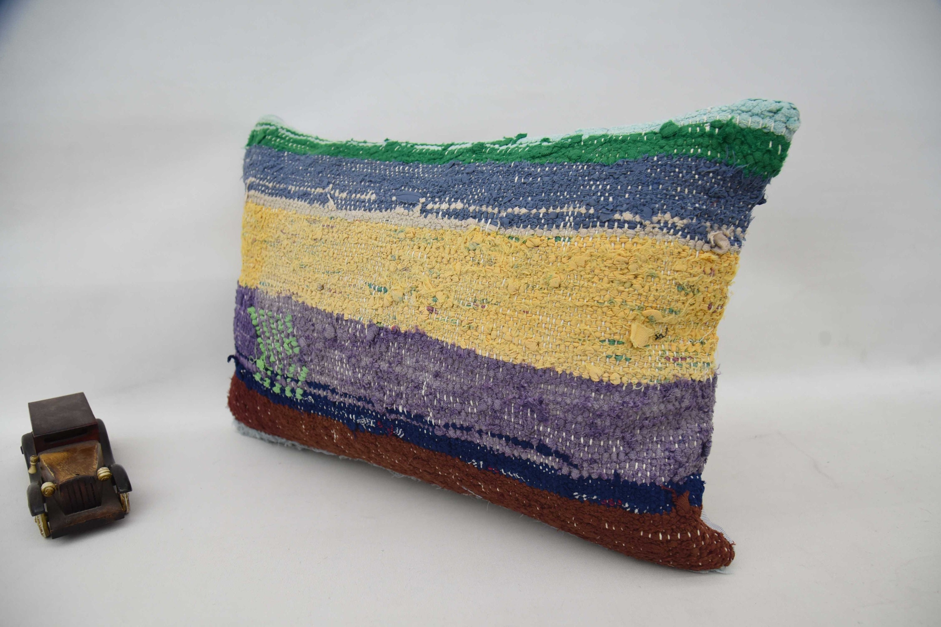 Boho Chic Cushion, Pillow for Sofa, Kilim Cushion Sham, 16"x24" Blue Cushion Cover, Turkish Kilim Pillow, Outdoor Bolster Cushion Case