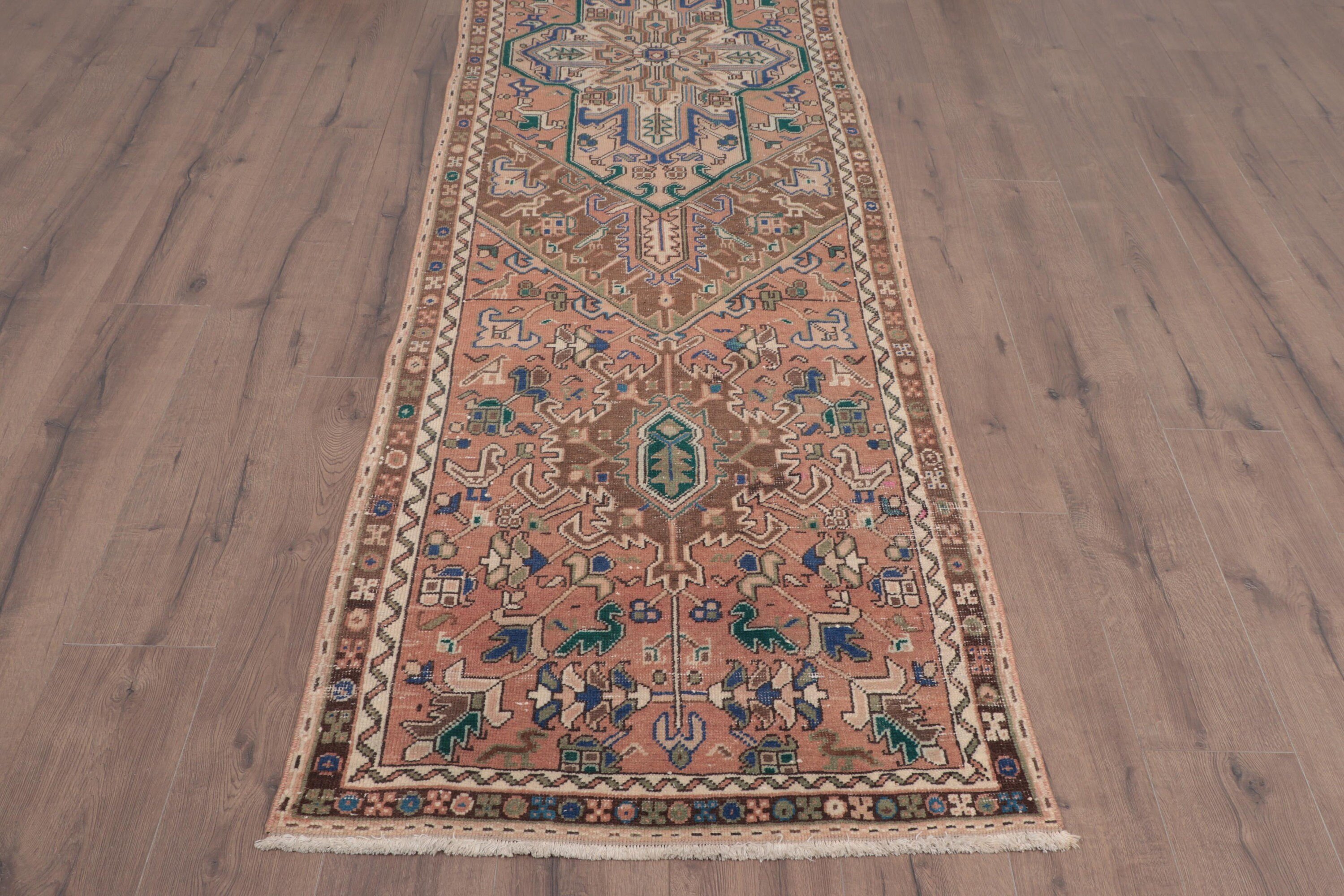 3x11.4 ft Runner Halı, Kahverengi Açıklama Halıları, Vintage Halı, Türk Halıları, Fas Halıları, Mutfak Halısı, Uzun Koşucu Halıları, Oushak Halıları