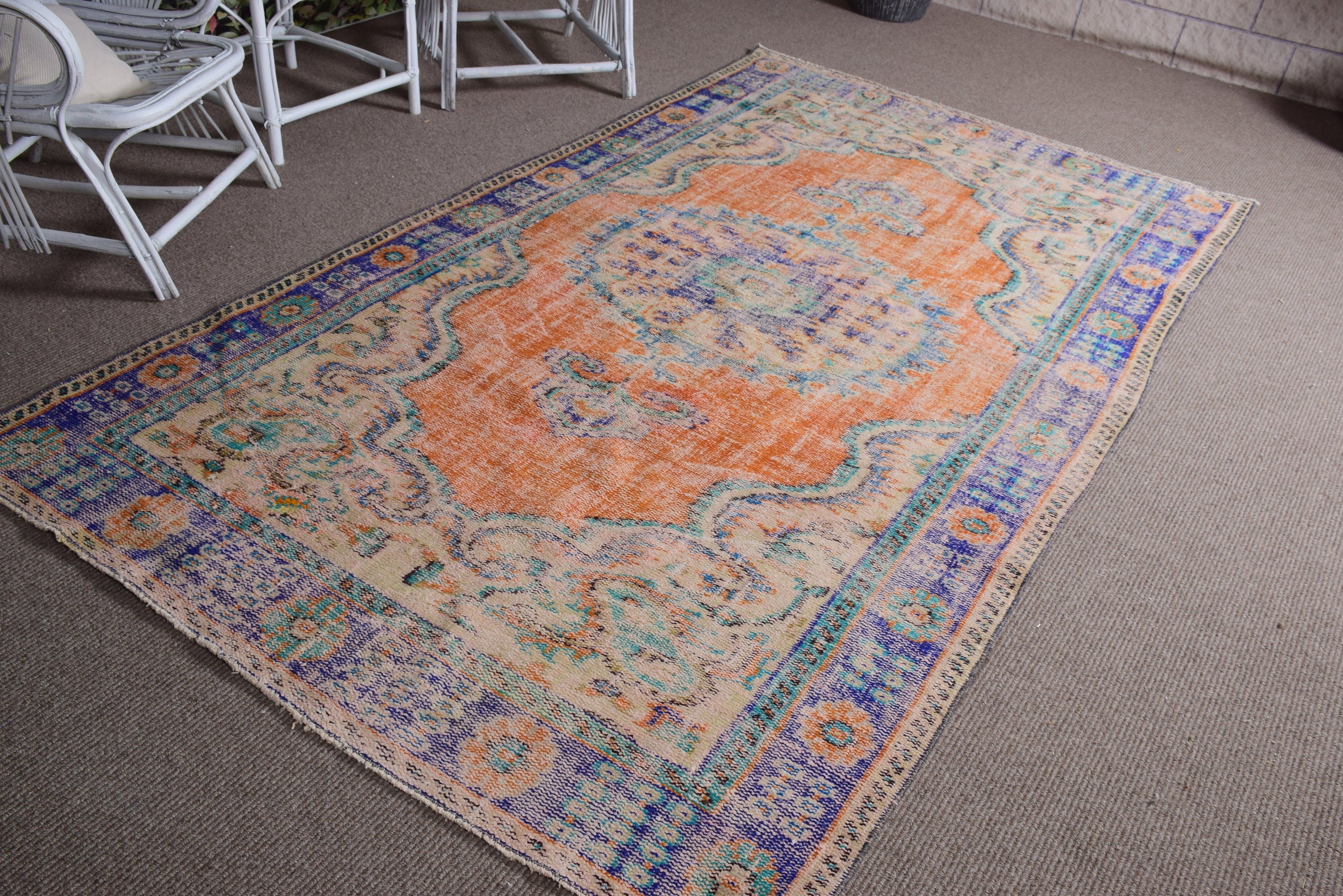 Orange Oriental Rugs, Anatolian Rug, Floor Rugs, Bedroom Rug, Salon Rug, Vintage Rug, Turkish Rugs, 5.2x9.2 ft Large Rug, Rugs for Bedroom