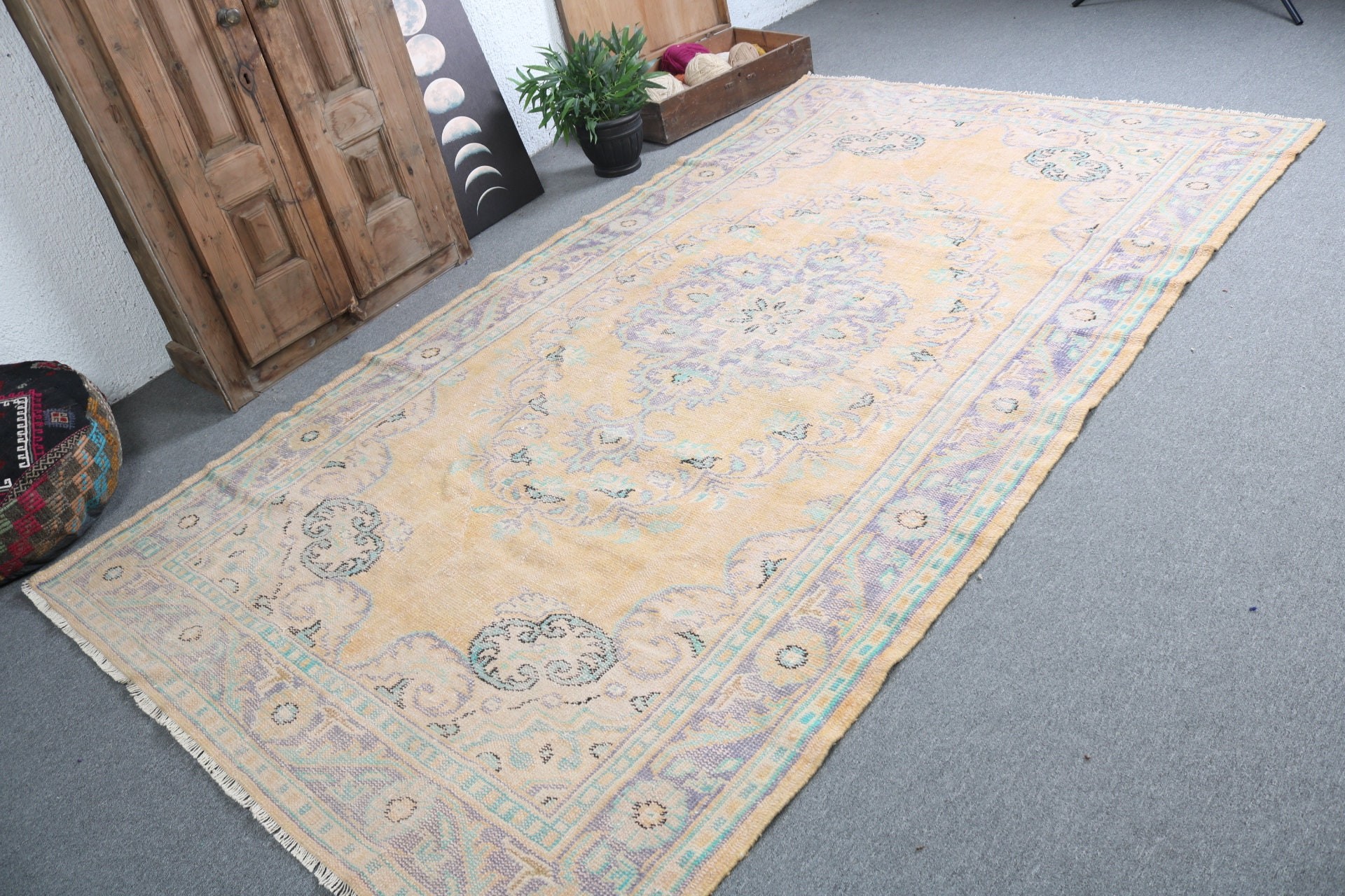 Turuncu Lüks Halılar, Büyük Vintage Halılar, Mutfak Halıları, 5.6x9.9 ft Büyük Halılar, Yer Halıları, Türk Halısı, Büyük Boho Halısı, Vintage Halı