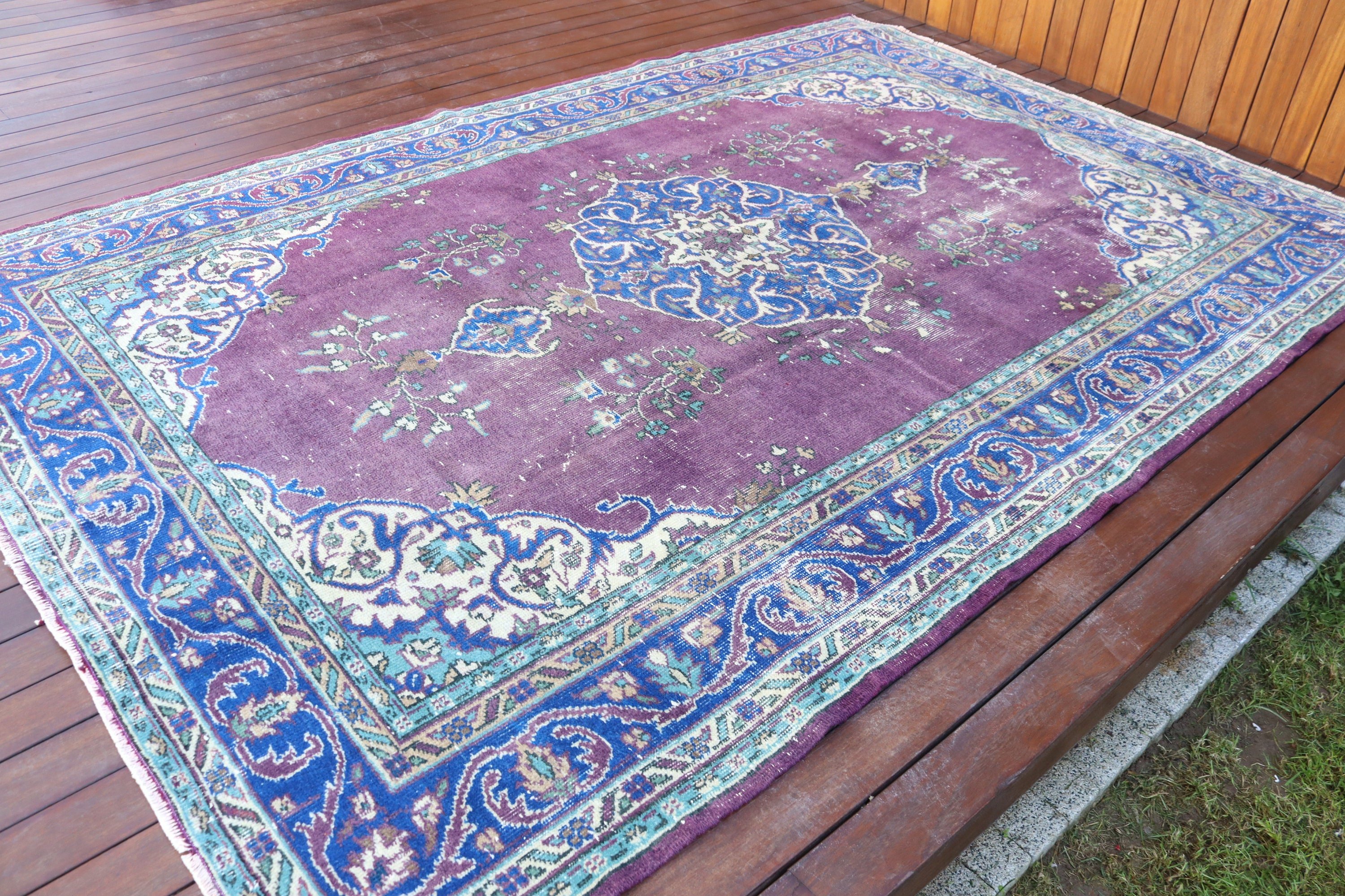 Salon Halısı, Vintage Halı, Yatak Odası Halıları, Türk Halıları, Mor Lüks Halılar, Yatak Odası Halıları, Antika Halılar, Nötr Halı, 6,2x9,1 ft Büyük Halılar