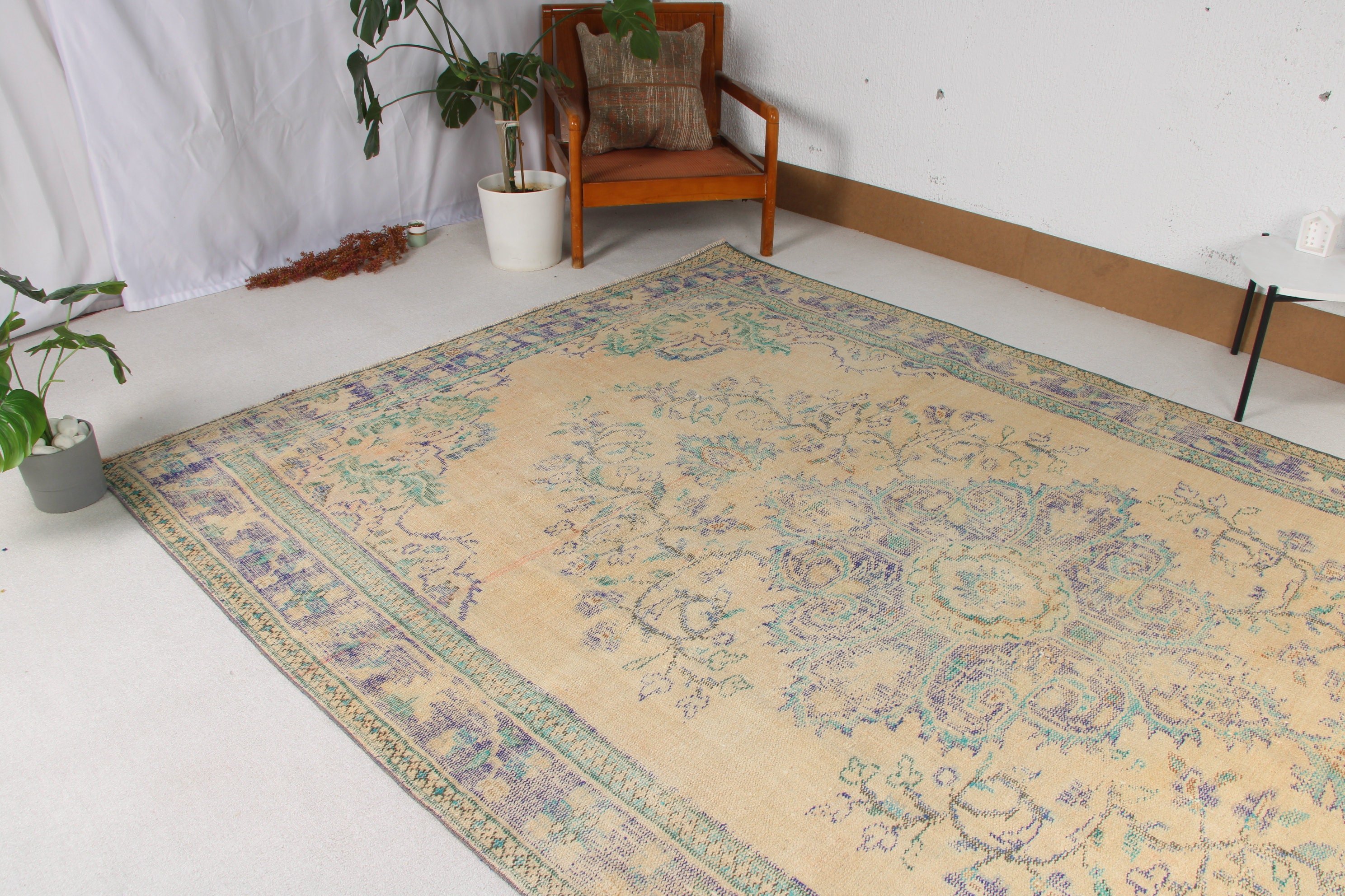 Bej Düz Dokuma Halılar, Türk Halıları, 6.9x10.8 ft Büyük Boy Halı, Büyük Boy Vintage Halılar, Ofis Halıları, Vintage Halı, Anadolu Halıları