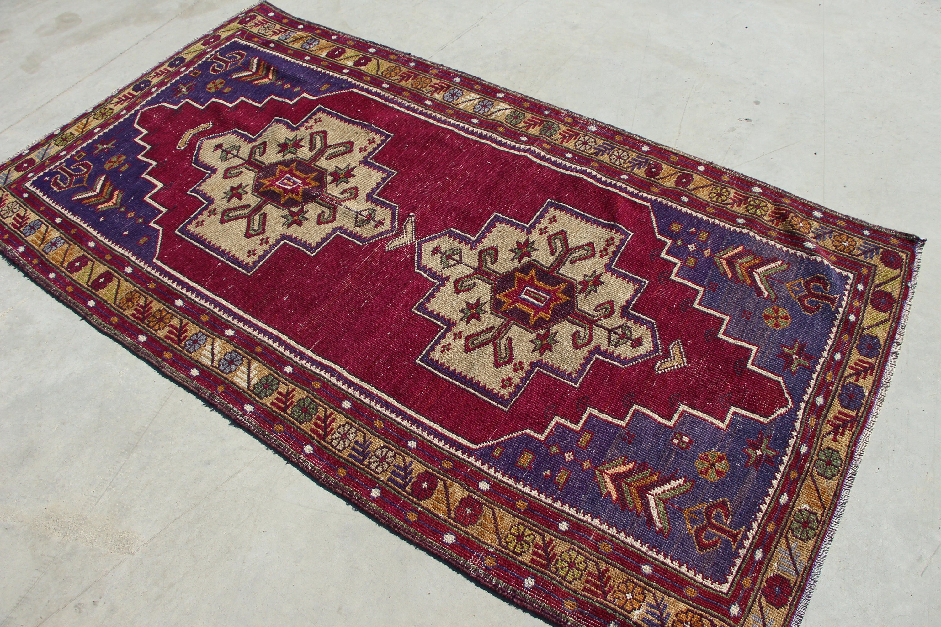 Antique Rug, Vintage Rug, Kitchen Rug, 3.5x6.8 ft Accent Rug, Turkish Rug, Nursery Rug, Rugs for Bedroom, Cool Rug, Purple Moroccan Rug