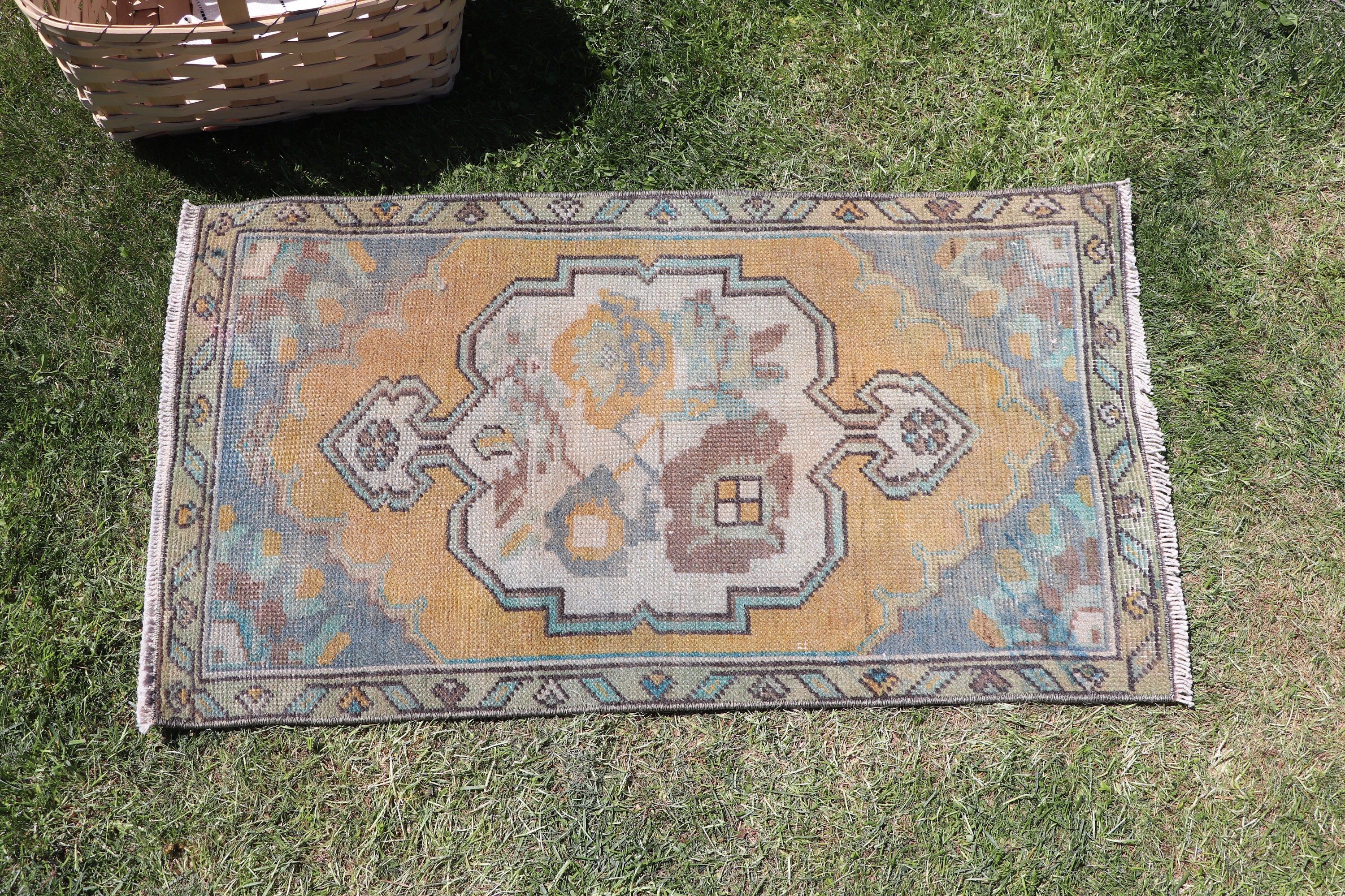 1.7x2.9 ft Small Rug, Turkish Rugs, Small Boho Rugs, Anatolian Rug, Wall Hanging Rug, Vintage Rug, Yellow Home Decor Rug