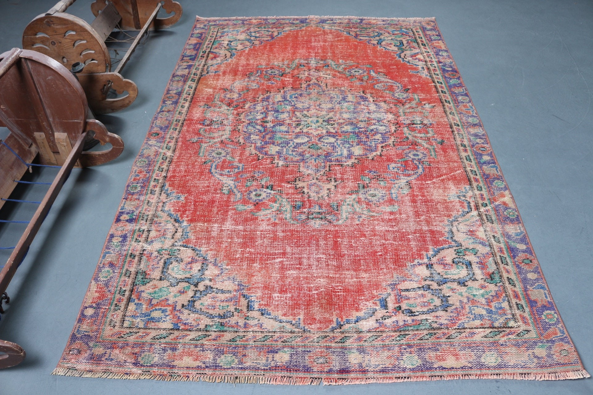 Anadolu Halısı, Vintage Halılar, 5.1x7.9 ft Büyük Halı, Salon Halısı, Yatak Odası Halıları, Soğuk Halı, Kırmızı Antika Halı, Yatak Odası Halısı, Türk Halısı