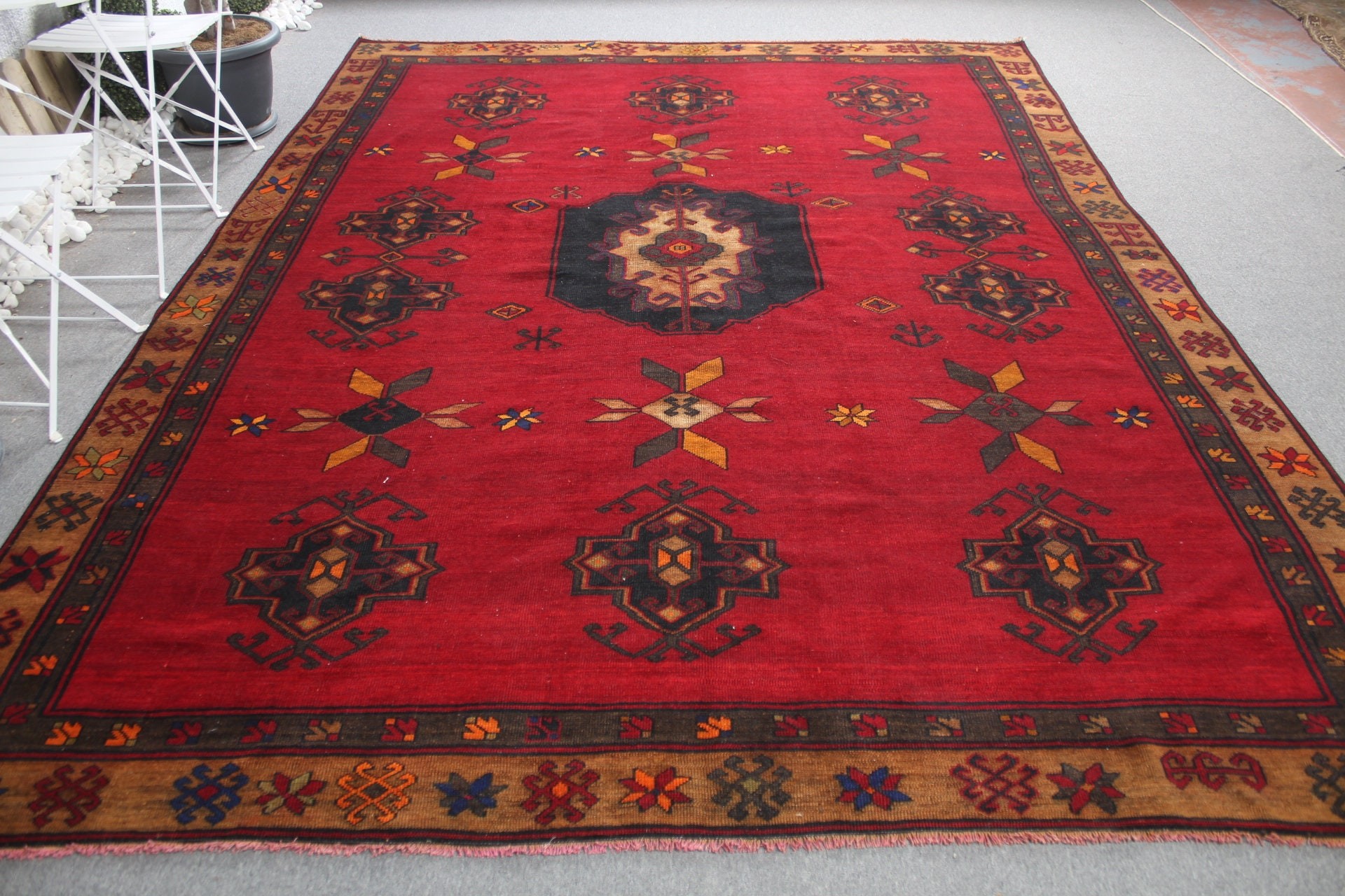 Vintage Halı, Yün Halı, Türk Halısı, Yemek Odası Halısı, Salon Halıları, Yatak Odası Halıları, Düz Dokuma Halı, Kırmızı Oryantal Halı, 8.3x10.7 ft Büyük Boy Halı