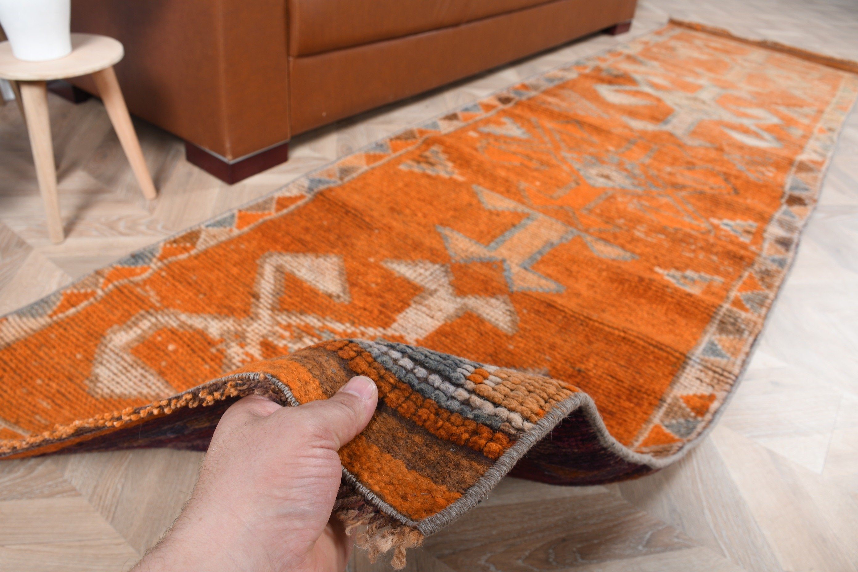 2.8x9.8 ft Runner Rugs, Kitchen Rug, Orange Wool Rug, Turkish Rug, Vintage Rug, Corridor Rugs, Old Rugs, Rugs for Corridor, Home Decor Rugs