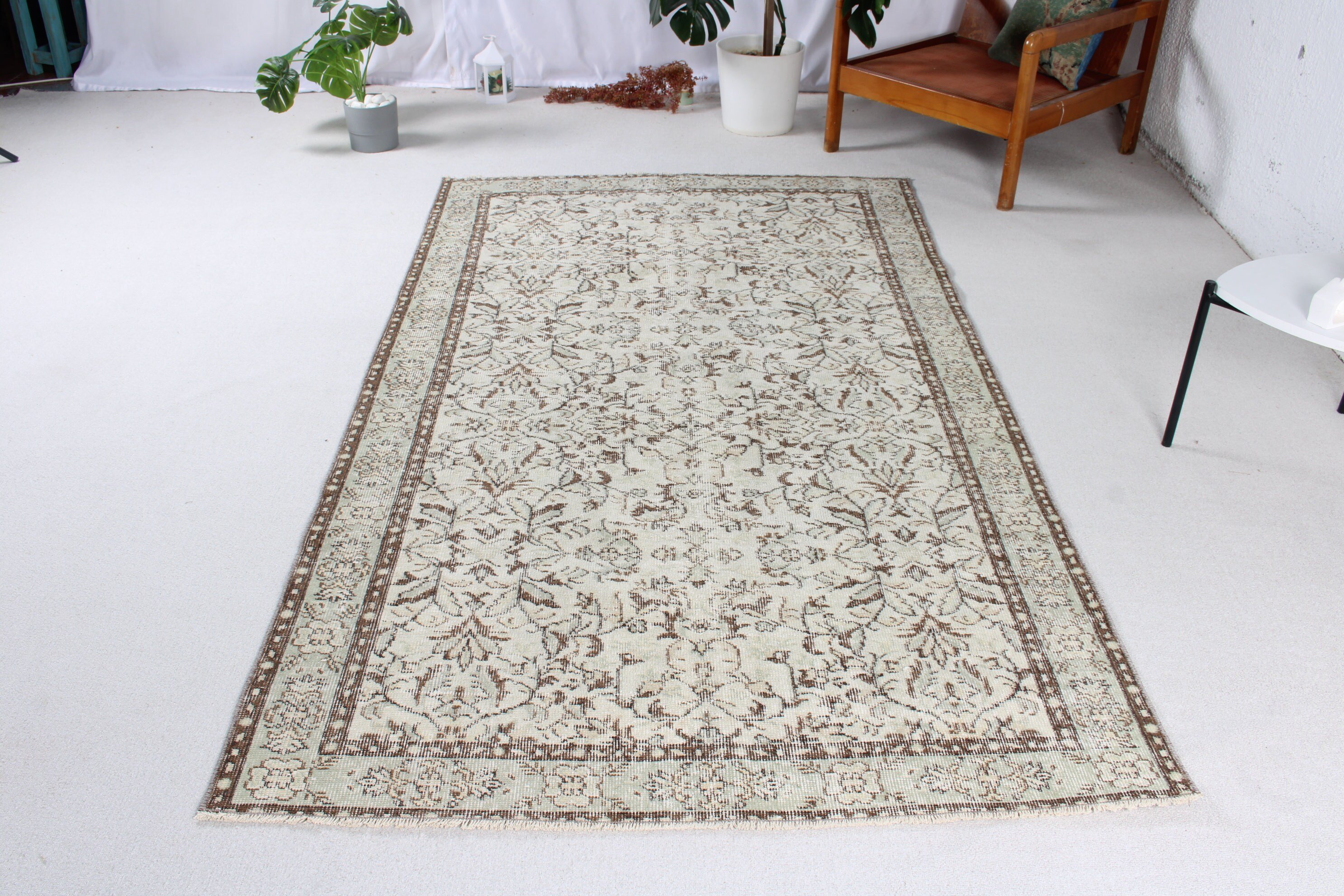 Bej İfade Halıları, Türk Halısı, Ev Halısı, Vintage Halılar, Modern Halı, Yatak Odası Halısı, Vintage Alan Halıları, 4.4x7.8 ft Alan Halısı, Yer Halısı