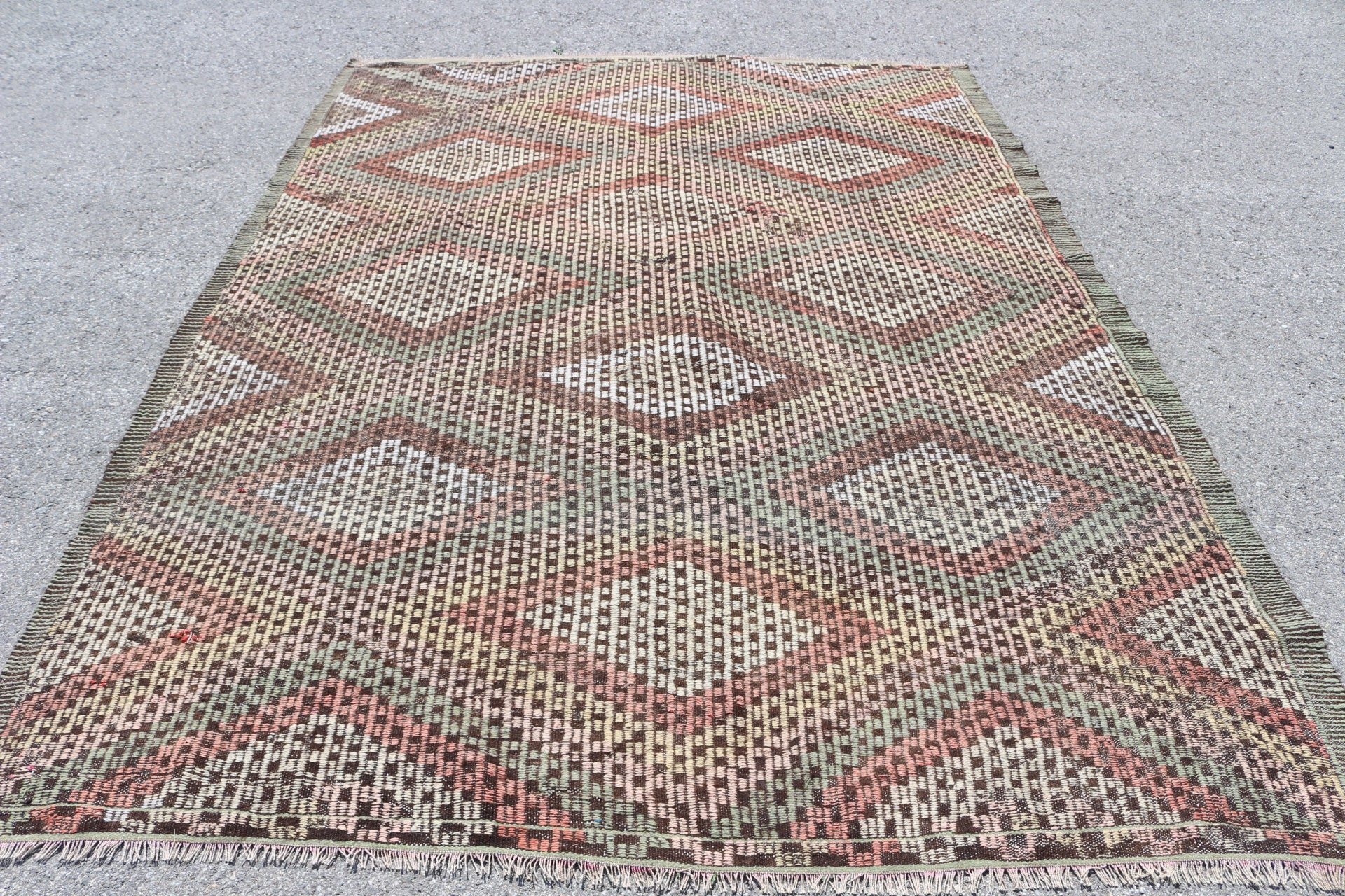 Retro Rug, 6.6x9.3 ft Large Rug, Turkish Rug, Antique Rug, Kilim, Rugs for Bedroom, Floor Rugs, Vintage Rug, Green Bedroom Rugs, Salon Rugs