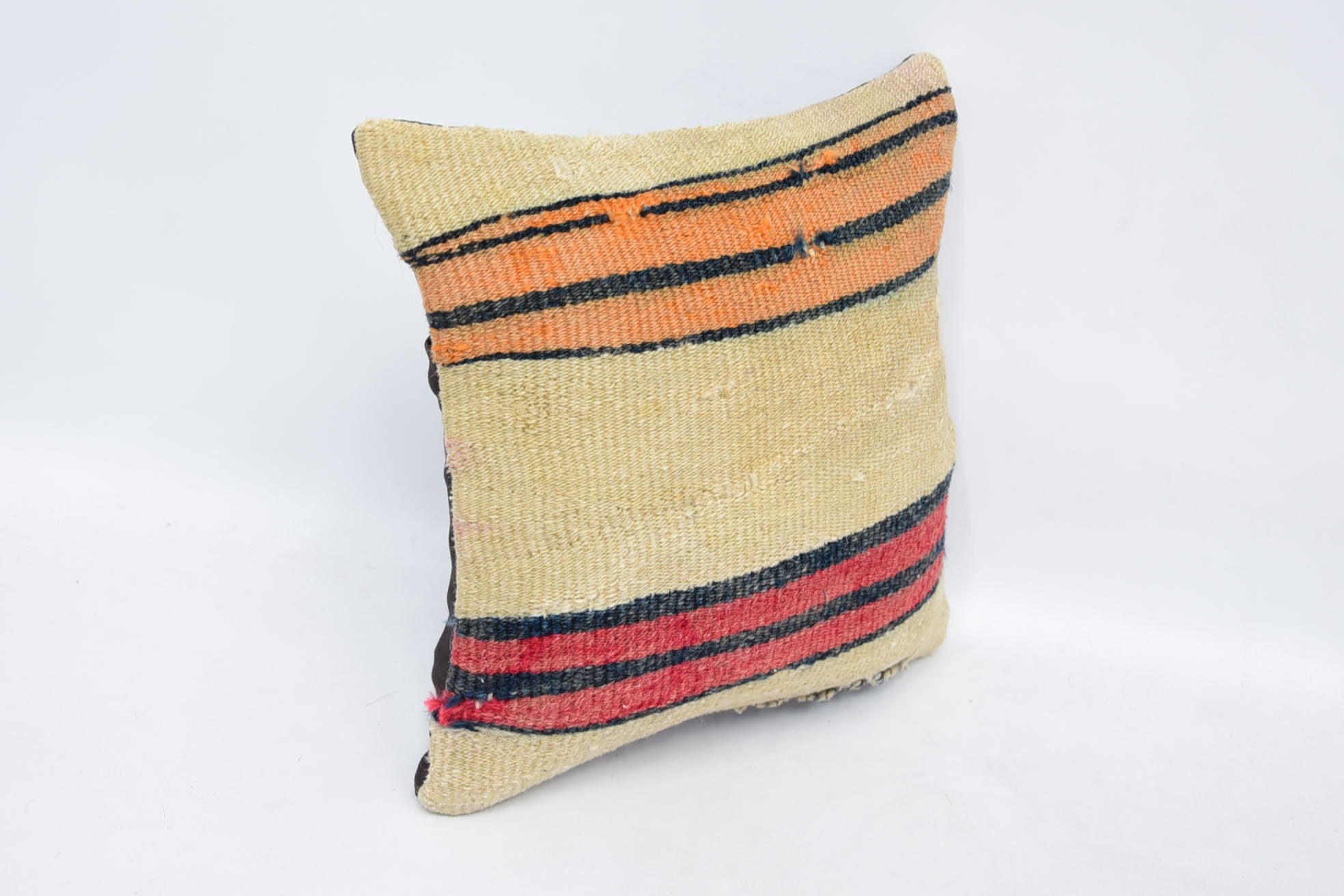 Türk Yastığı, Kilim Yastık, 12"x12" Bej Minder Kılıfı, El Dokuma Yastık Kılıfı, Boho Yastık Sham Kılıfı, Nomadic Minder Kılıfı