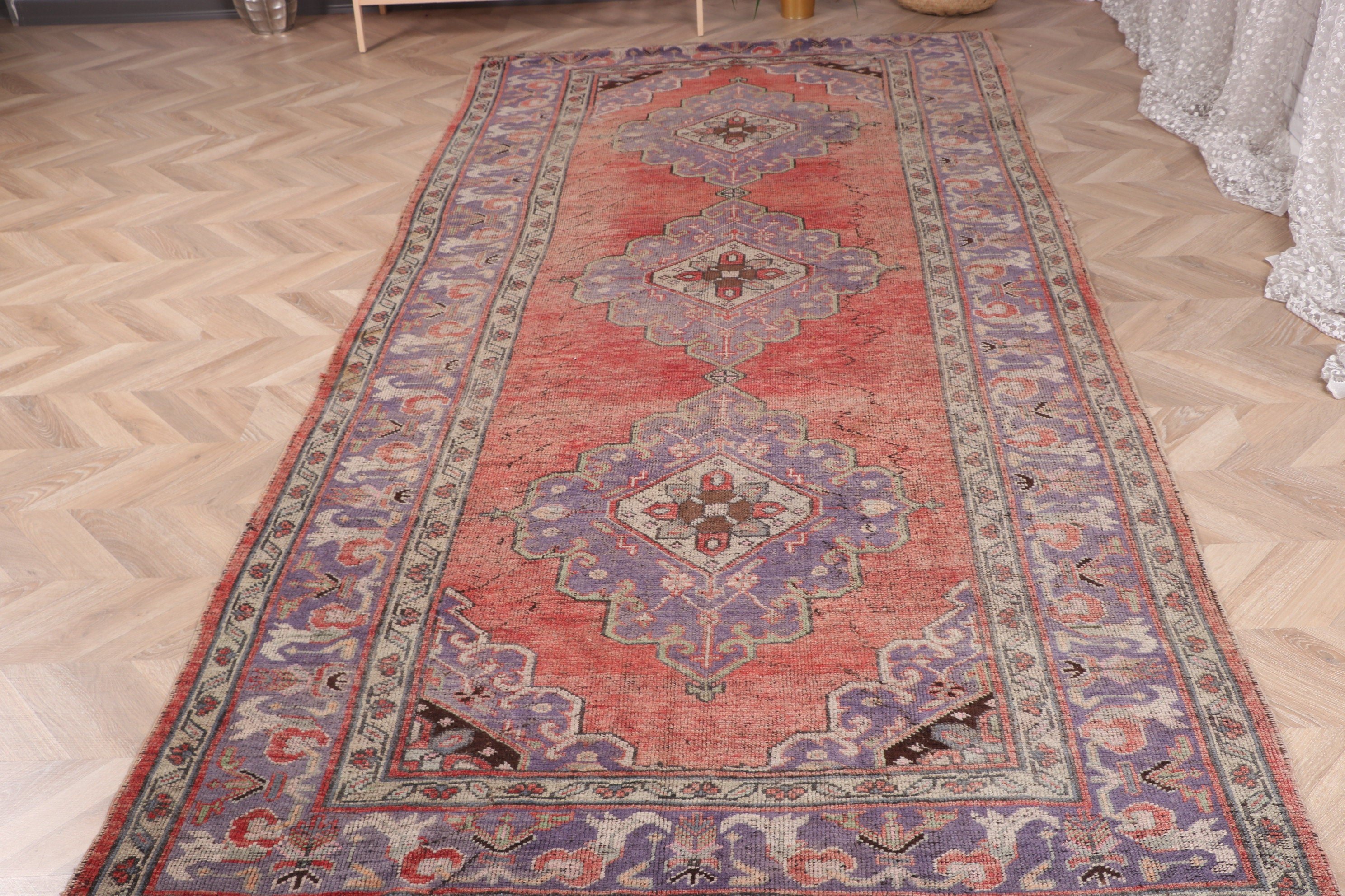 Vintage Halılar, Ev Dekorasyonu Halıları, Büyük Oushak Halıları, Geometrik Halılar, 4.7x10.2 ft Büyük Halı, Türk Halıları, Kahverengi Geometrik Halılar, Organik Halılar