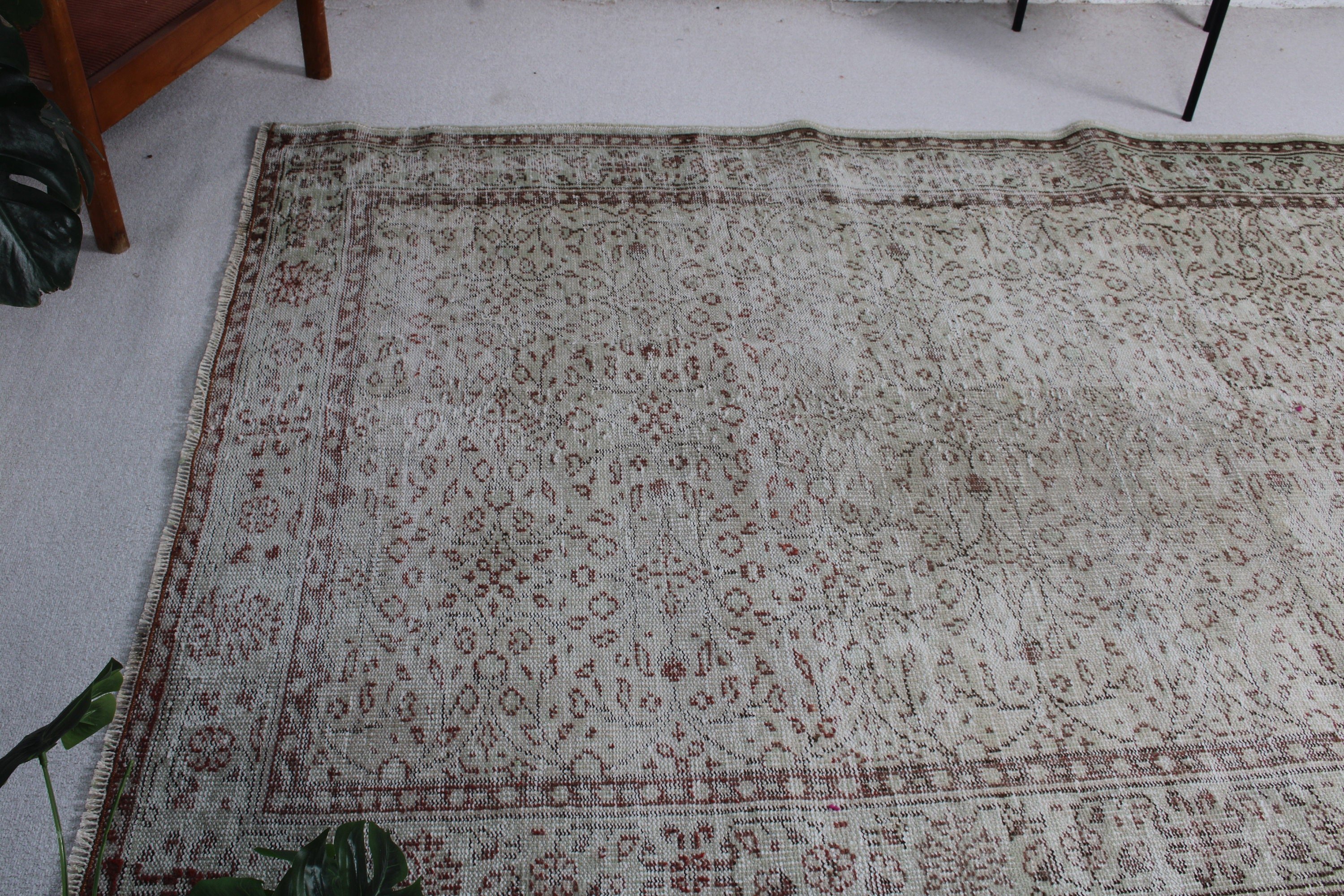 El Dokuma Halı, Büyük Oushak Halı, Vintage Halı, Kahverengi Mutfak Halısı, Türk Halıları, Nötr Halılar, 5.4x9.4 ft Büyük Halılar, Büyük Vintage Halı