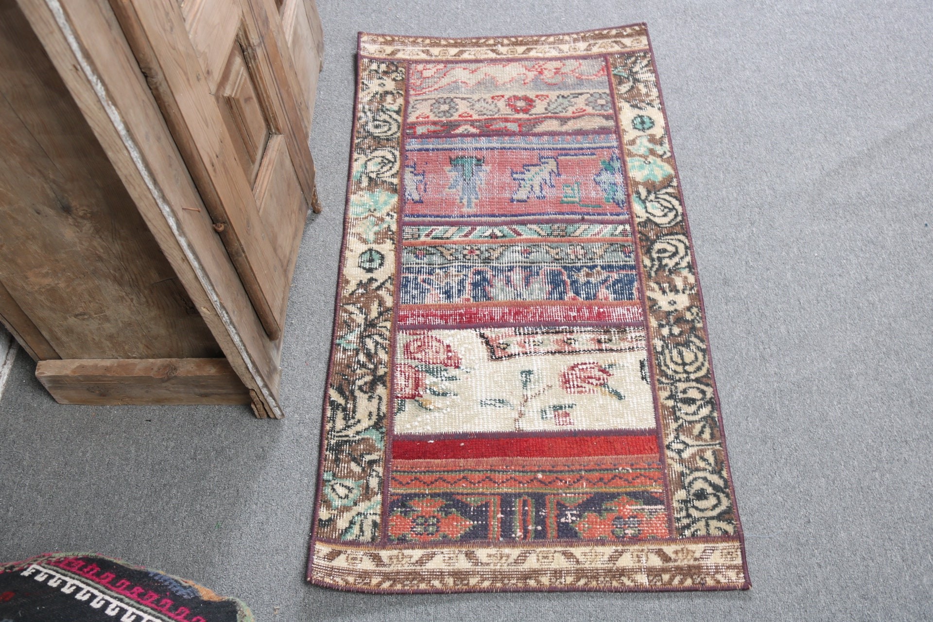 Kahverengi Mutfak Halıları, Fas Halısı, Vintage Halılar, 1.9x3.7 ft Küçük Halı, Duvara Asılı Halı, Geometrik Halı, Küçük Alan Halısı, Türk Halıları