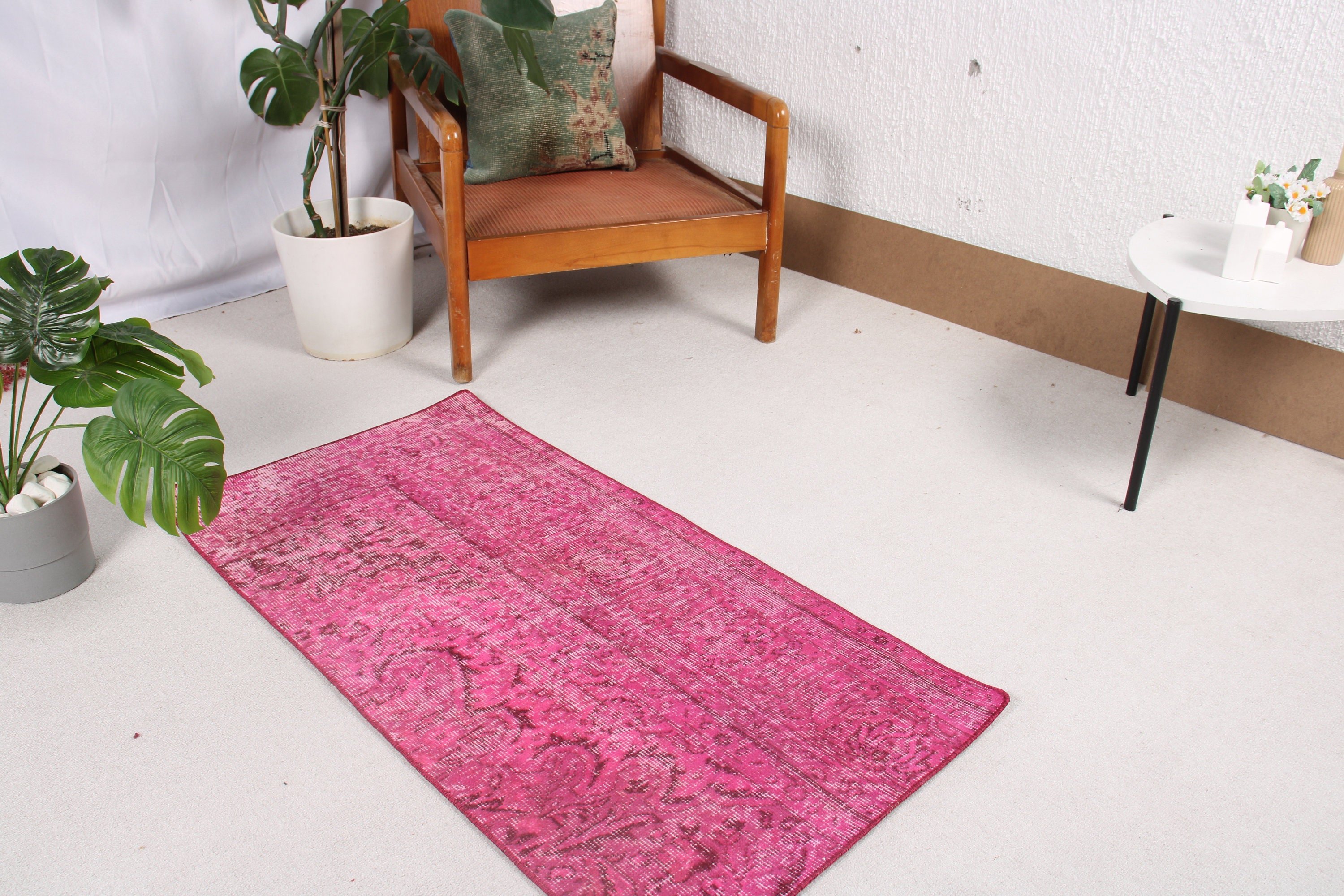 Araba Paspas Halısı, Türk Halıları, Vintage Halı, 2x3,9 ft Küçük Halılar, Duvara Asılı Halılar, Nötr Halılar, Ev Dekor Halıları, Pembe Geometrik Halılar