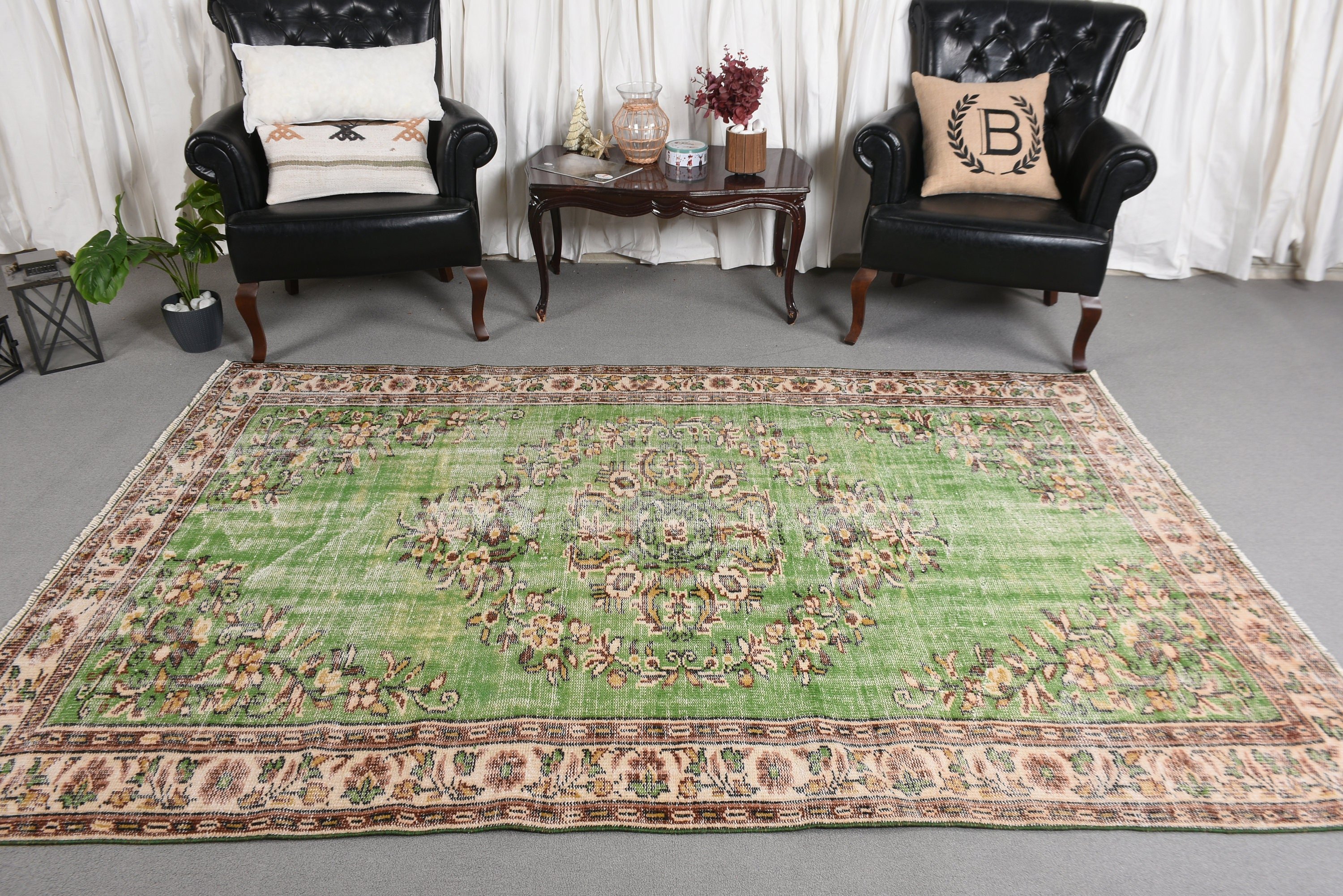 Oriental Rugs, Modern Rug, 5.5x8.5 ft Large Rug, Turkish Rugs, Bedroom Rugs, Vintage Rug, Green Antique Rugs, Vintage Decor Rug, Salon Rug