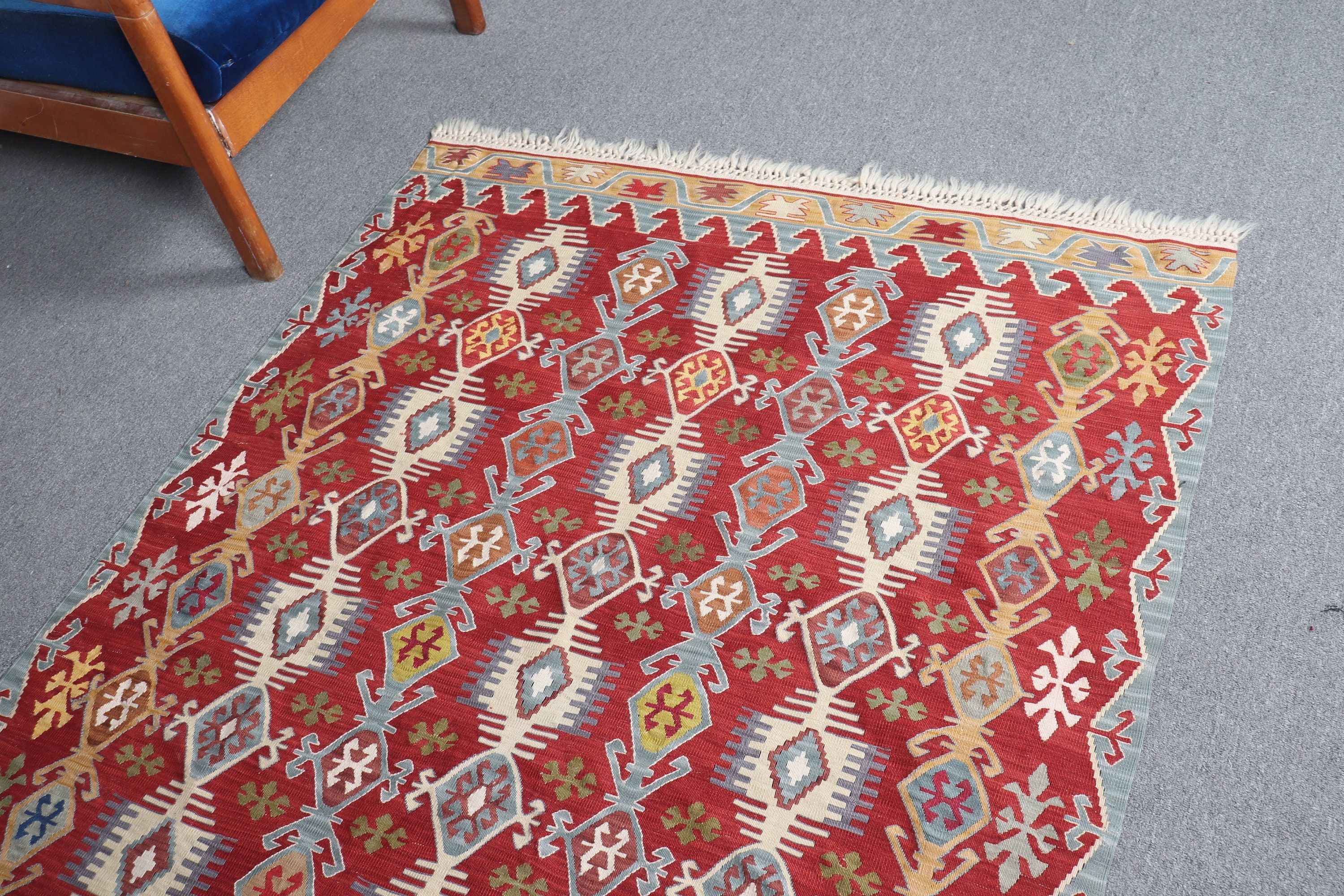 Nursery Rug, Kilim, Vintage Rugs, Red  4x5.8 ft Accent Rugs, Muted Rugs, Turkish Rugs, Anatolian Rug, Bedroom Rugs, Floor Rug