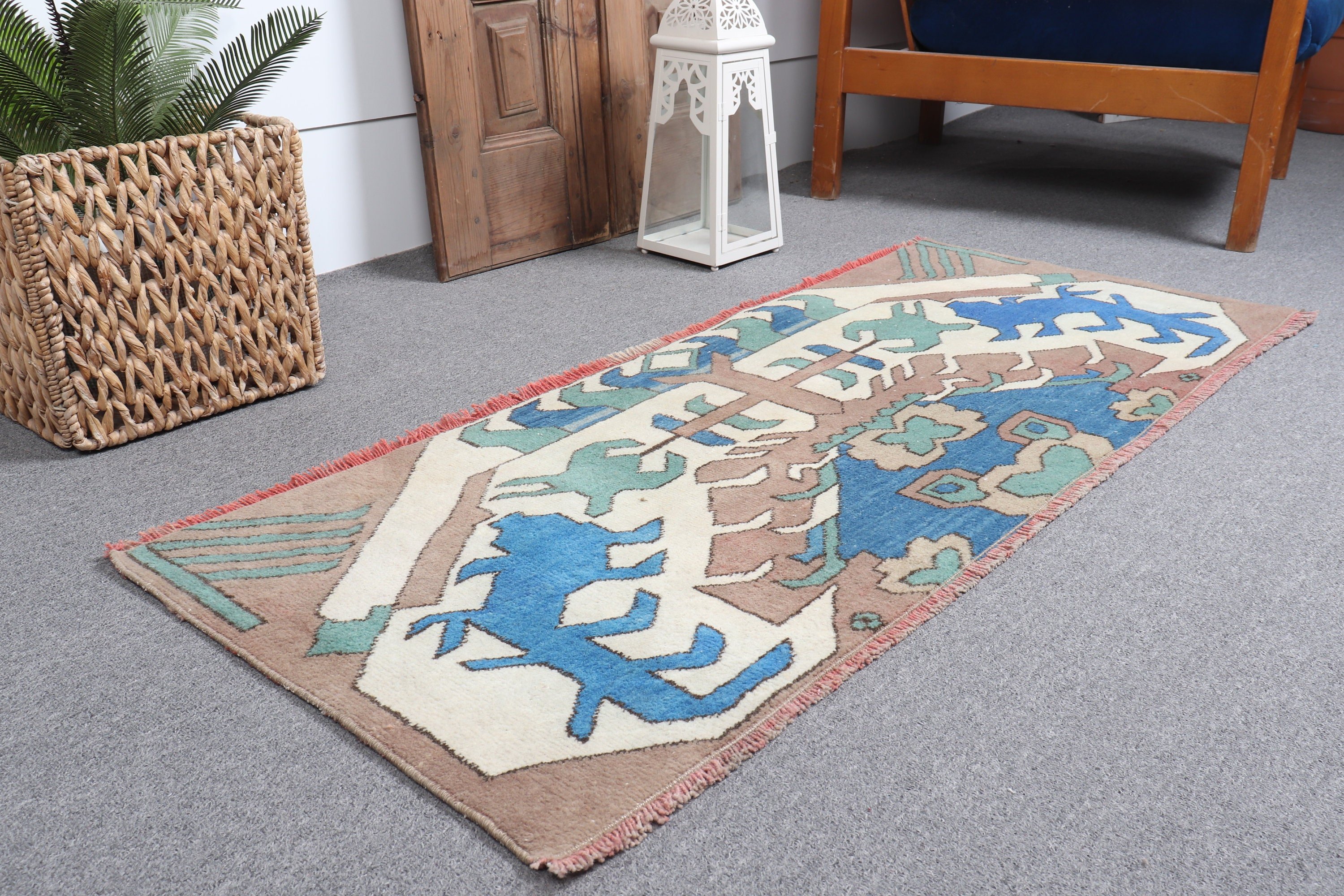 Rugs for Wall Hanging, Door Mat Rug, 1.9x4.6 ft Small Rug, Oushak Rugs, Turkish Rug, Old Rug, Kitchen Rugs, Blue Antique Rugs, Vintage Rug