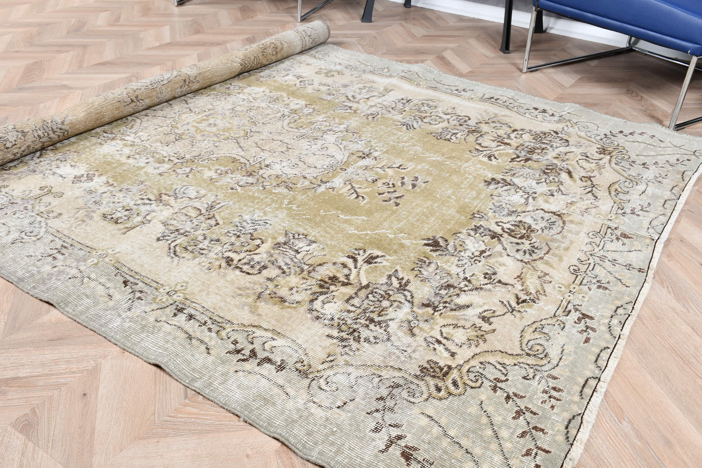 Bedroom Rug, Office Rug, Antique Rugs, Salon Rug, Vintage Rug, Dining Room Rugs, 5.9x8.7 ft Large Rugs, Turkish Rugs, Green Oriental Rugs