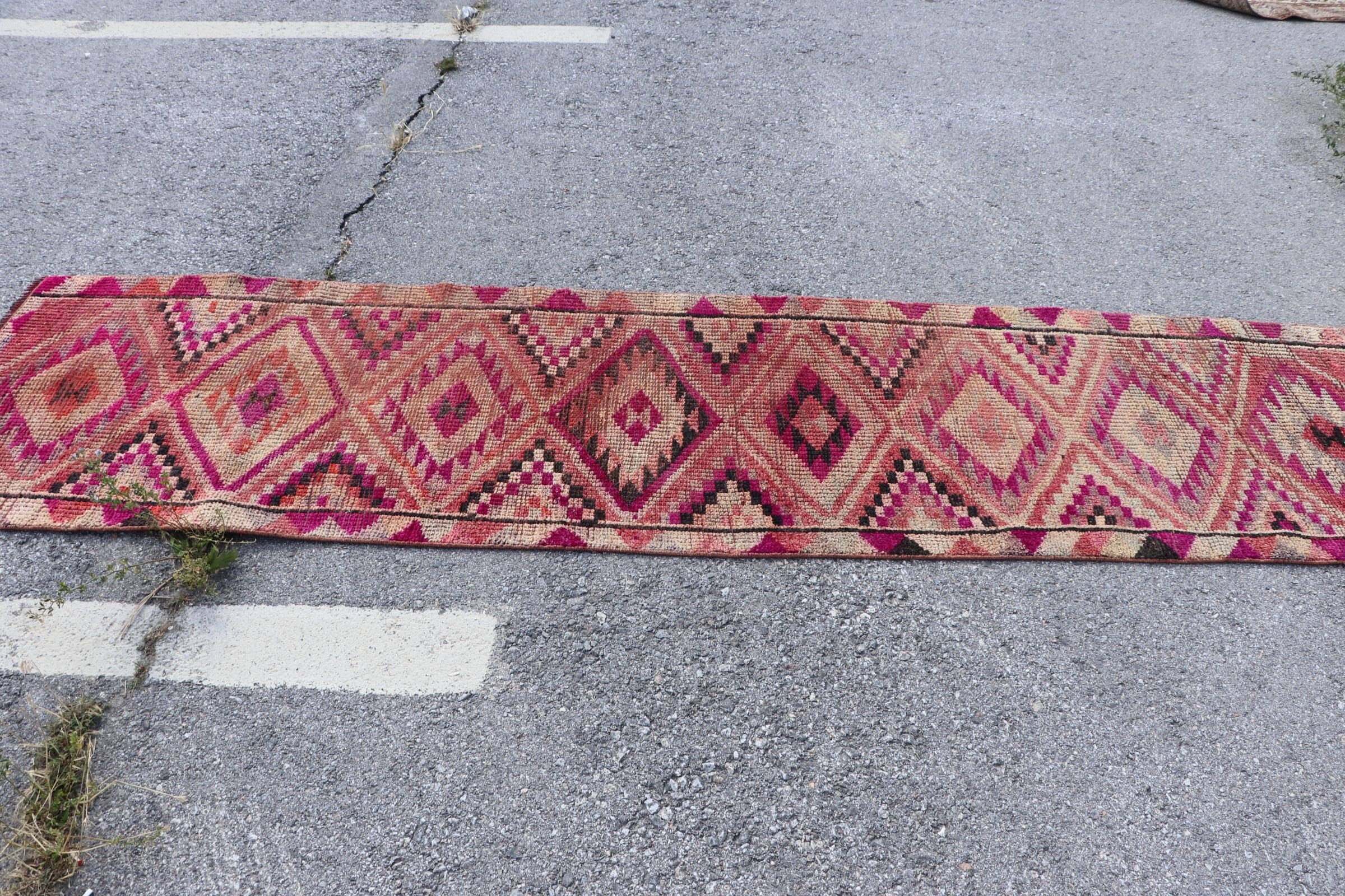 Turkish Rugs, Vintage Rug, Corridor Rugs, 2.6x10 ft Runner Rug, Old Rug, Rugs for Hallway, Pink Bedroom Rug, Home Decor Rug