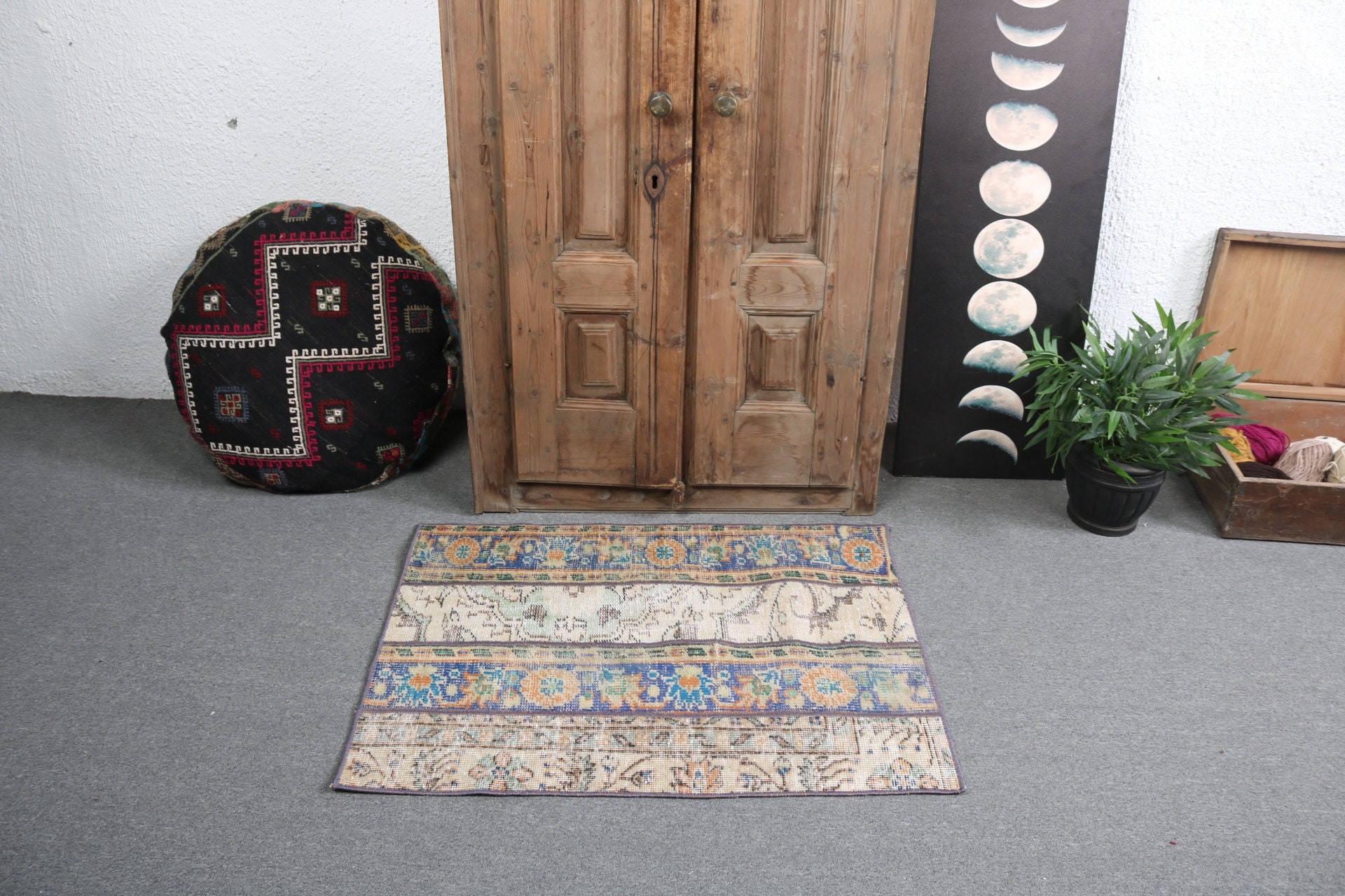 Yatak Odası Halıları, Duvara Asılı Halı, 2,5x3,3 ft Küçük Halı, Kapı Paspası Halıları, Mavi Oushak Halıları, Vintage Halı, Düz Dokuma Halıları, Türk Halıları, Boho Halısı