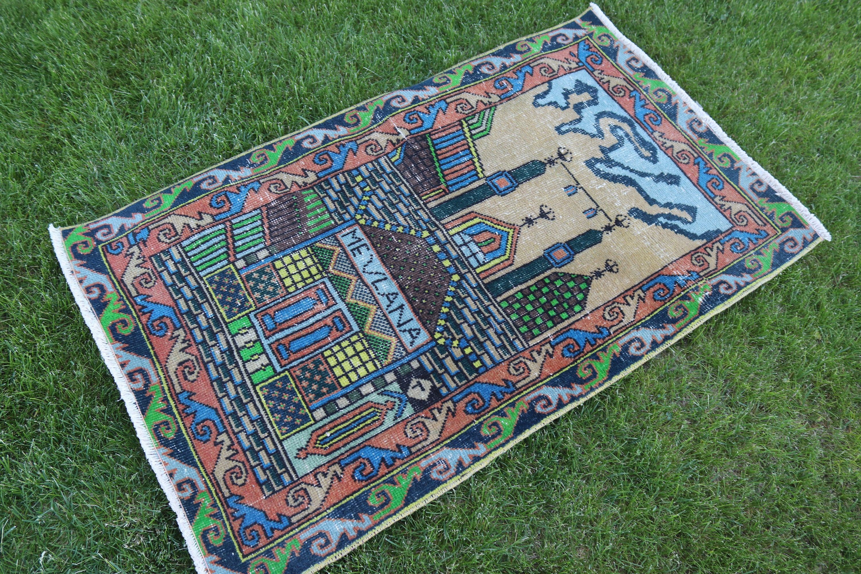 2.5x4.1 ft Küçük Halı, Boho Halı, Yeşil Yer Halısı, Banyo Halıları, Türk Halıları, Yatak Odası Halıları, Vintage Halılar, Çocuk Halısı, Modern Halılar