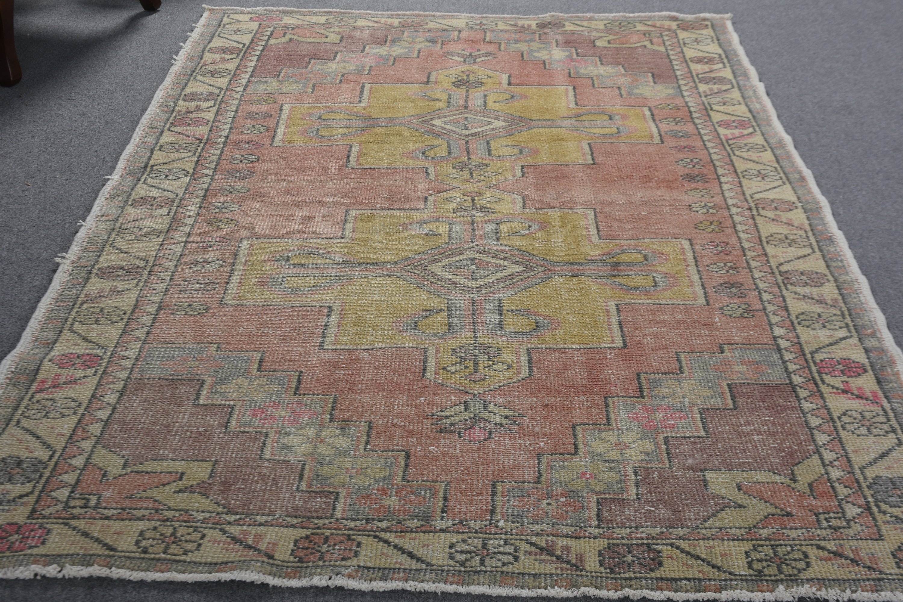 Yellow  4.6x8.3 ft Area Rug, Floor Rug, Dining Room Rugs, Outdoor Rug, Vintage Rug, Turkish Rugs, Bedroom Rugs