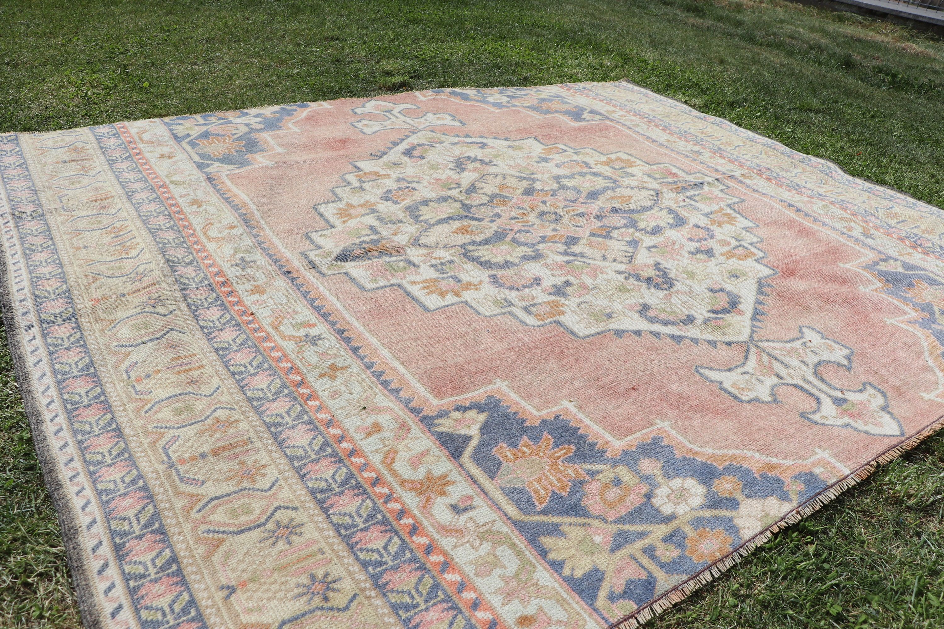 Floor Rug, Red Moroccan Rug, Cool Rug, 6.3x5.1 ft Area Rug, Rugs for Oushak Area, Oriental Rug, Nursery Rug, Turkish Rug, Vintage Rugs