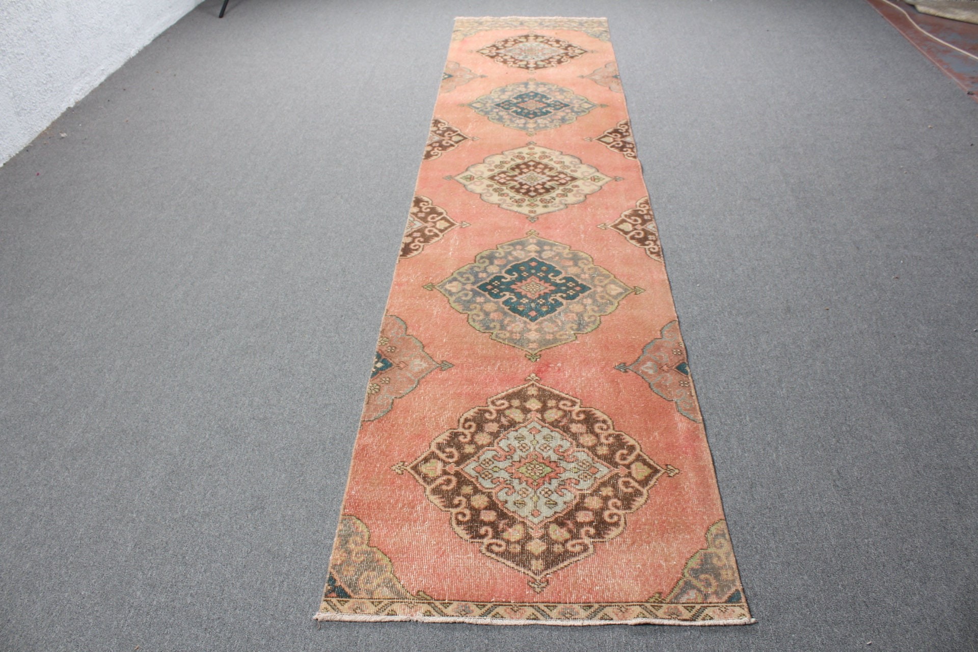 Mutfak Halısı, Vintage Halı, Turuncu Antika Halı, Türk Halıları, Koridor Halısı, Sevimli Halı, 2.6x11.8 ft Runner Halısı, Yün Halıları, Ev Dekorasyonu Halıları